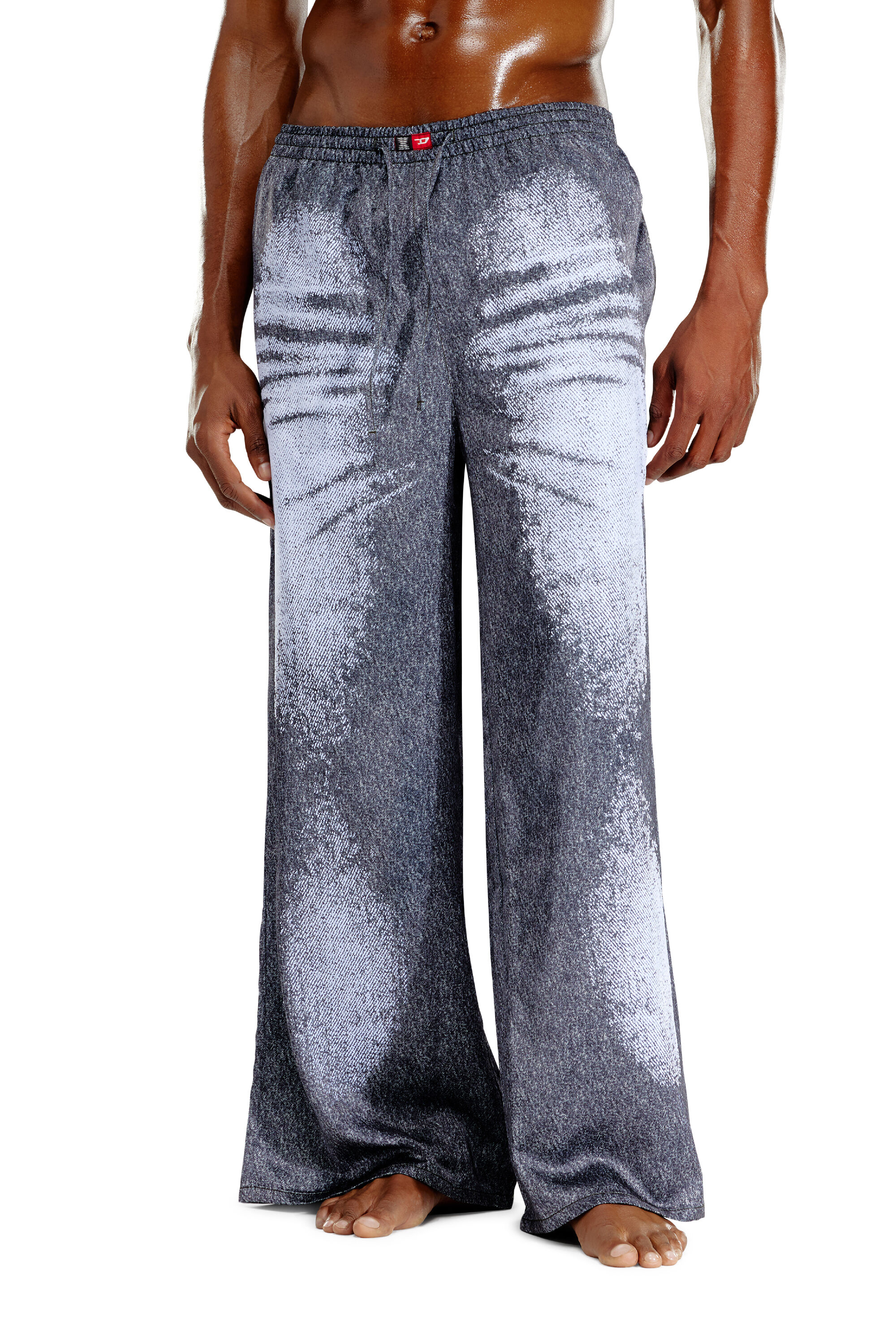Diesel - STAINS-AND-TROMPE-SLEEP-PANT, Pantalon de pyjama en satin effet denim Mixte in Gris - 3