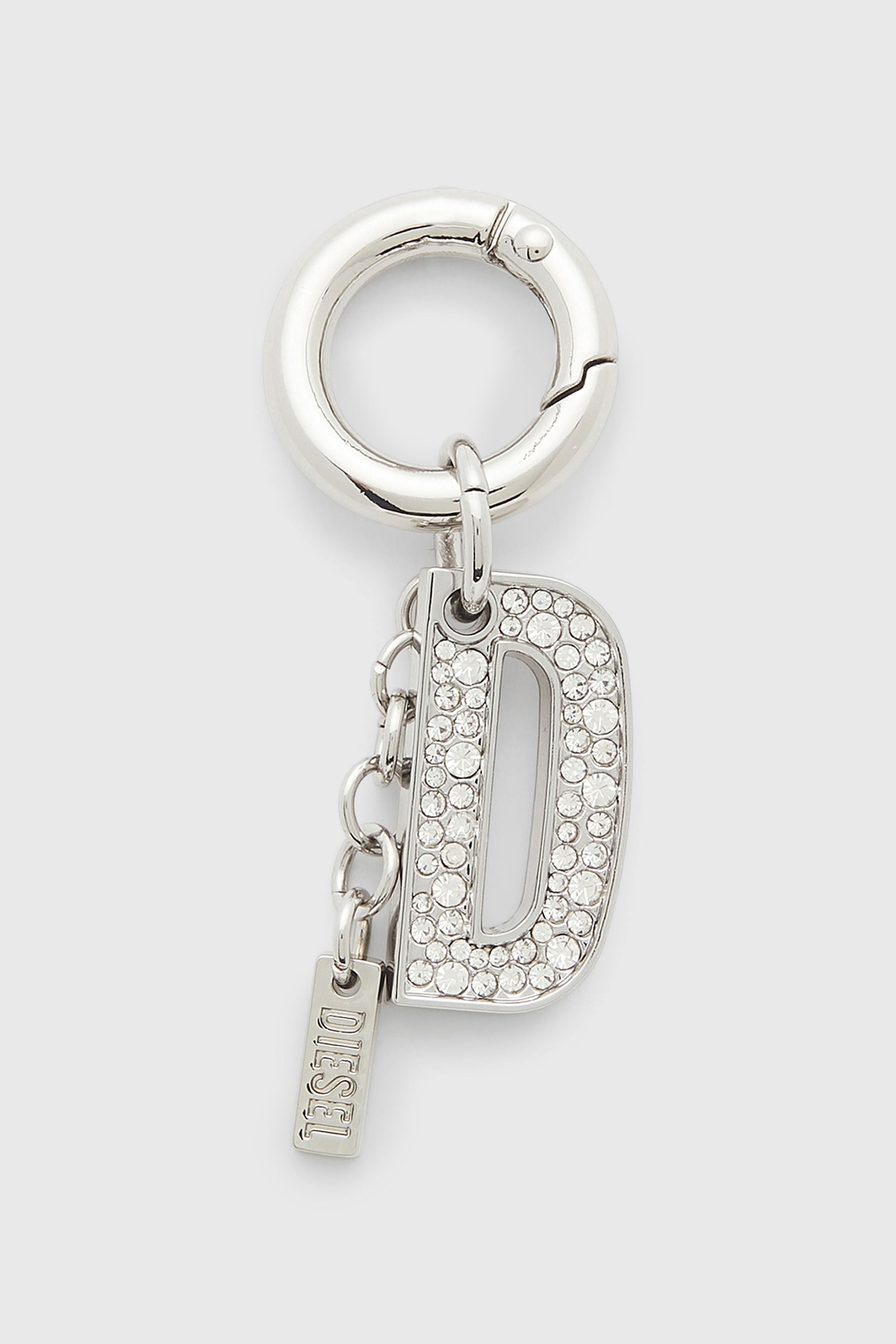 Diesel - CHARM-D, Porte-cl&eacute;s en m&eacute;tal avec pendentif cristal D Femme in Gris argent&eacute; - 1
