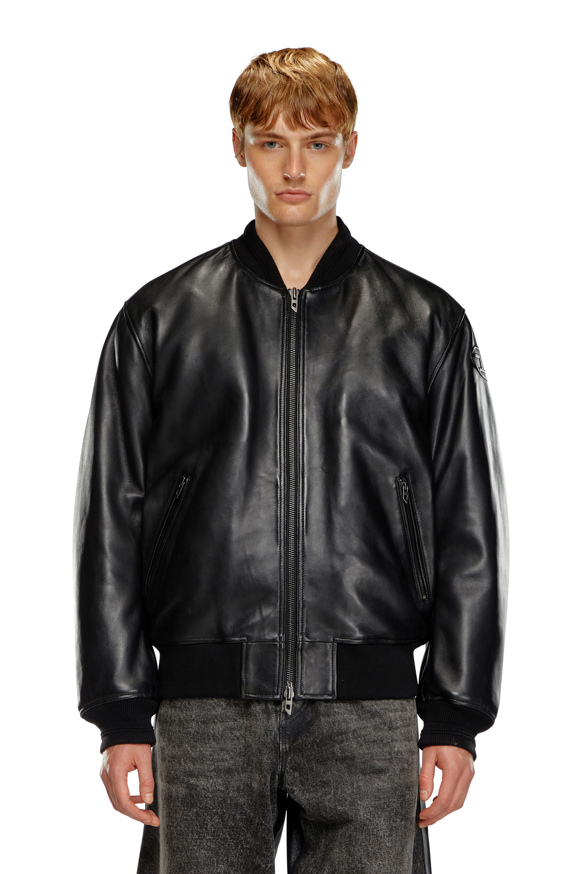 Veste bomber en cuir Homme Noir Diesel