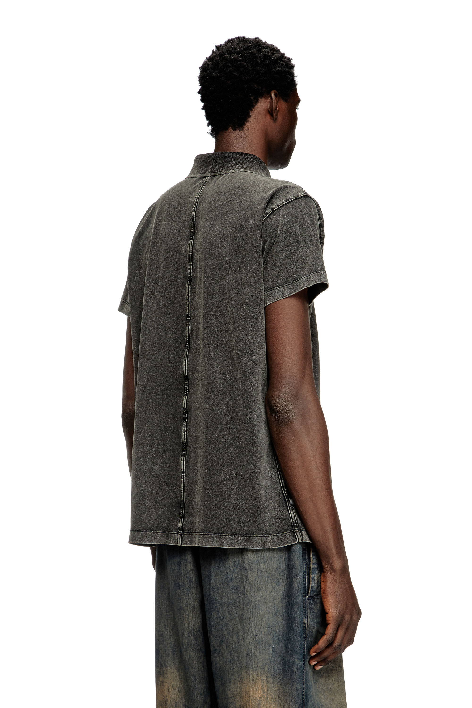 Diesel - T-NOMELY, Polo en jersey effet denim Homme in Noir - 4