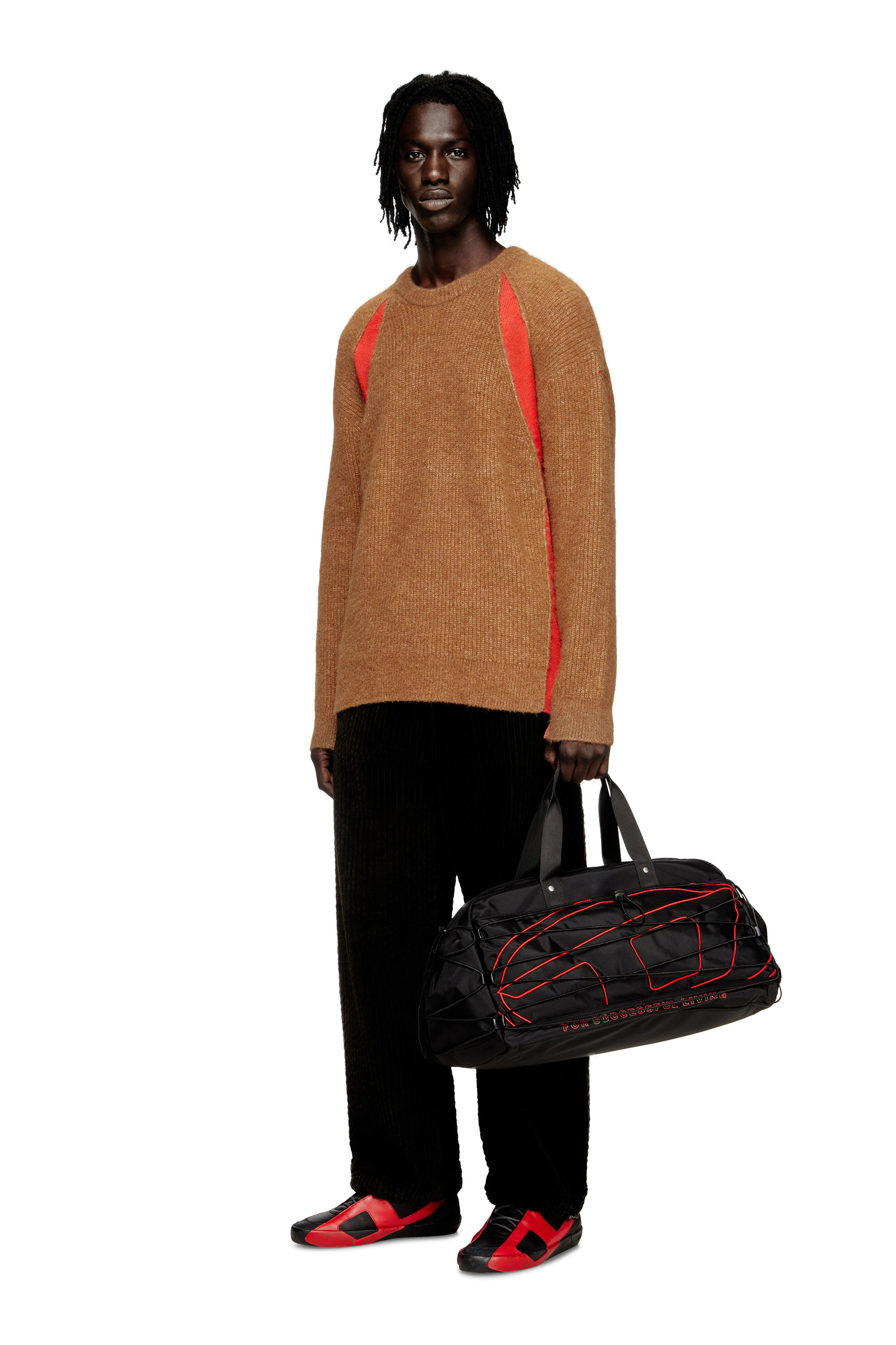 Diesel - K-LOLLO, Pull en mélange d'alpaga avec inserts contrastants Homme in Marron - 1
