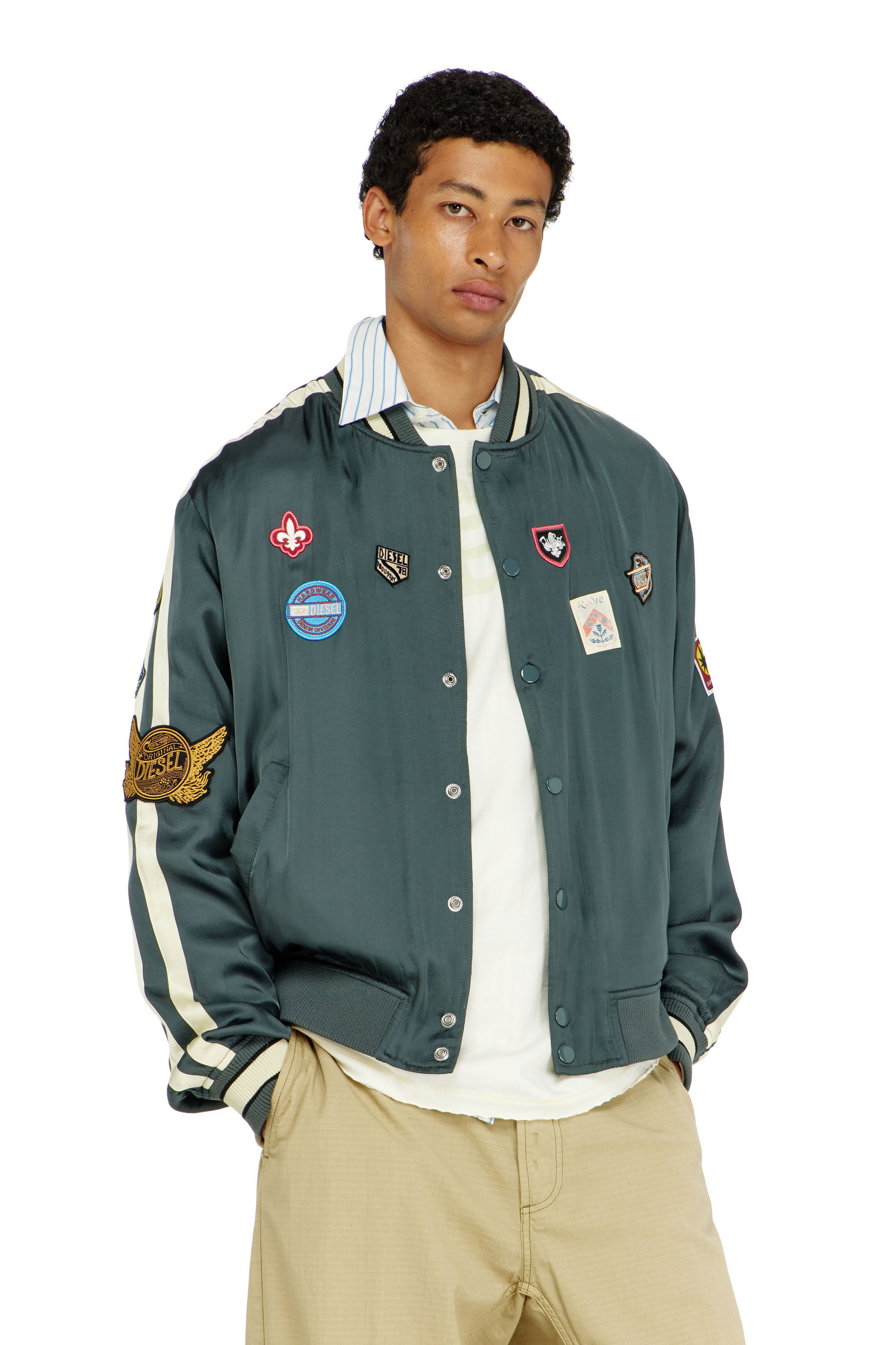 Diesel - J-ANNU, Blouson bomber satin&eacute; avec patchs Homme in ToBeDefined - 2