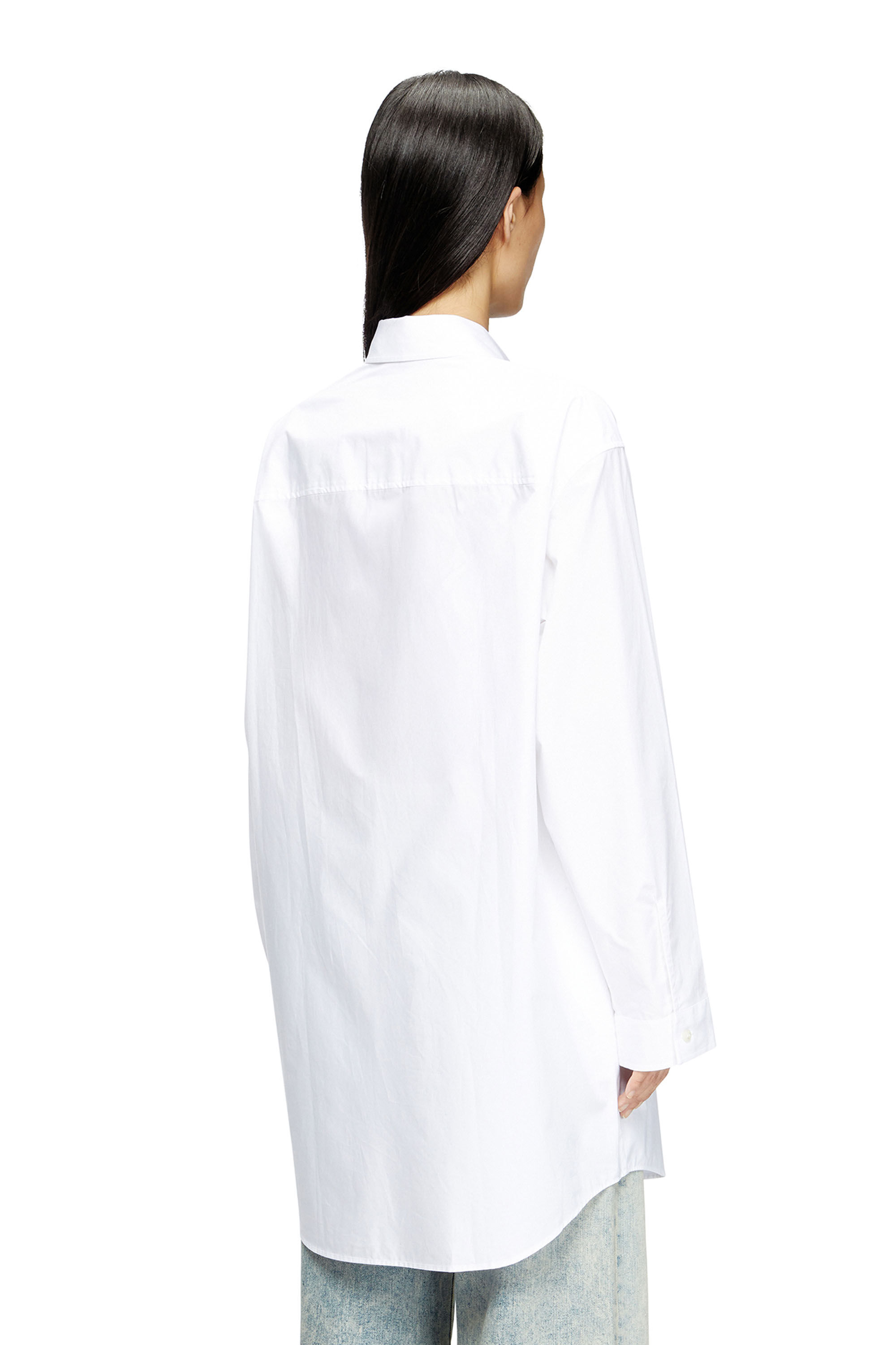 Diesel - D-DALIS, Robe chemise courte avec logo brodé Femme in Blanc - 4