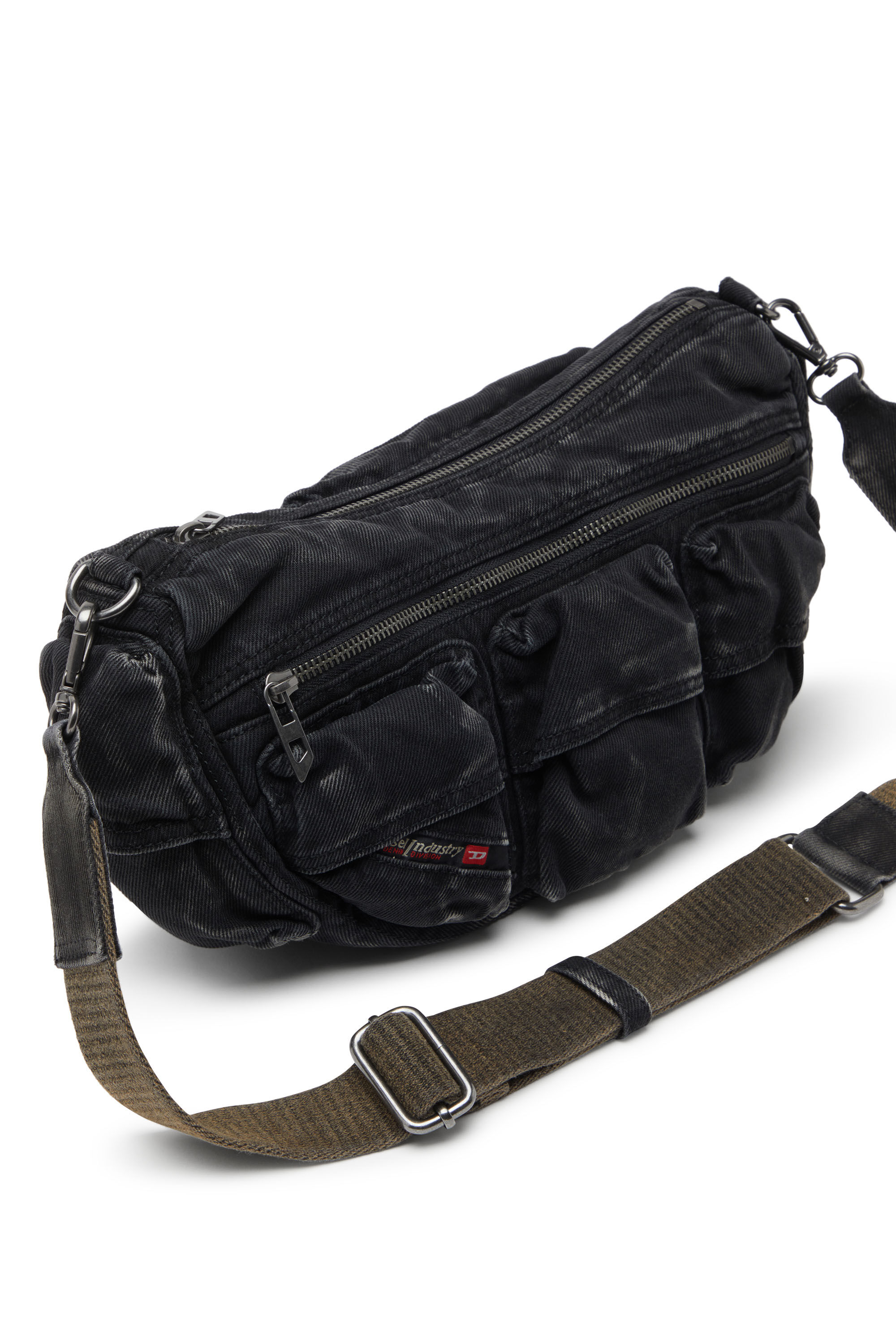 Diesel - MULTI-PKTS SHOULDER BAG X, Multi-Pkts-Sac multipoches en denim délavé Mixte in Noir - 5