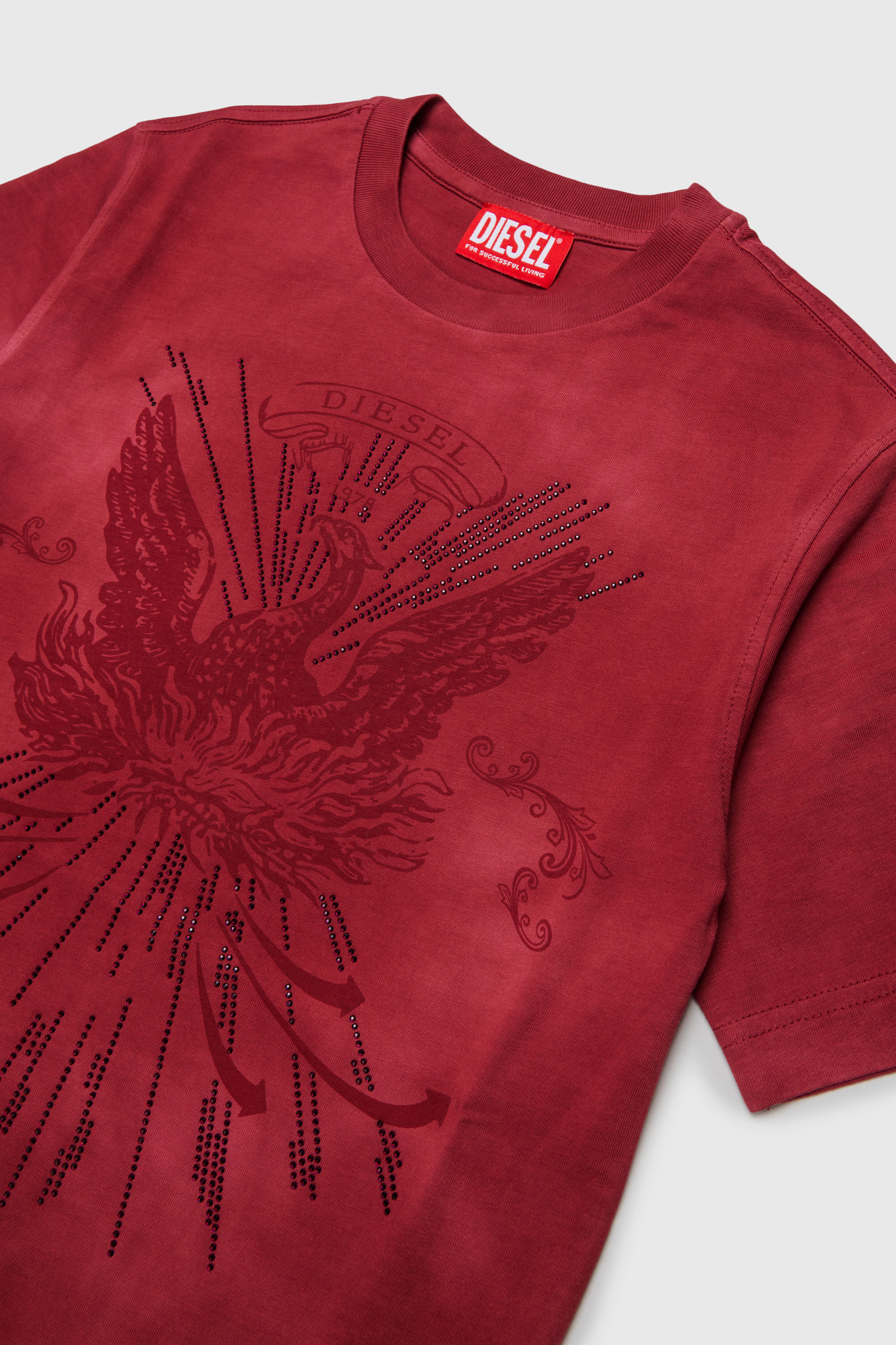 Diesel - TFIN OVER, T-shirt avec motif ph&eacute;nix orn&eacute; Homme in Rouge - 3