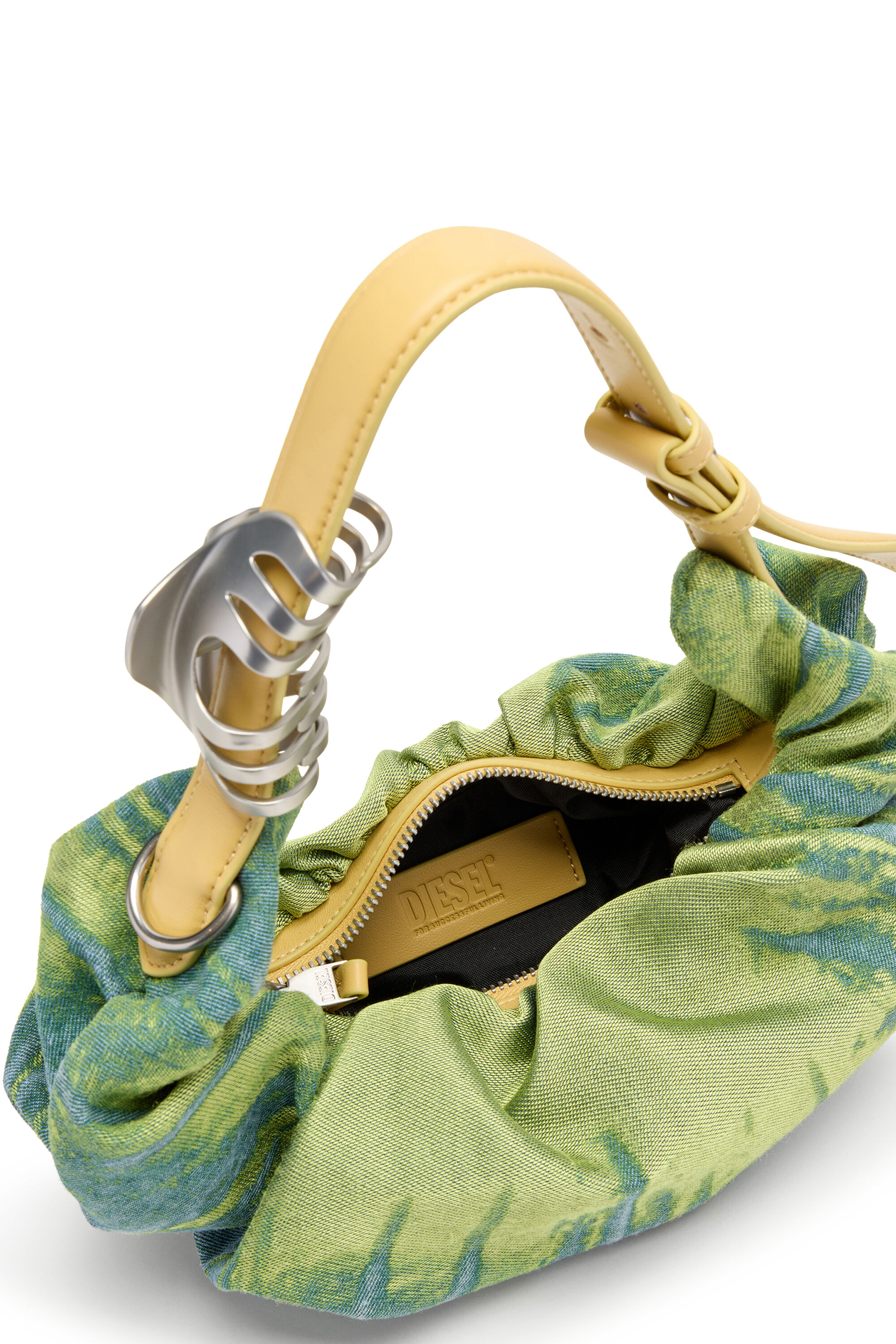 Diesel - GRAB-D HOBO S, Grab-D-Petiti sac hobo froiss&eacute; en satin denim Femme in Vert - 5