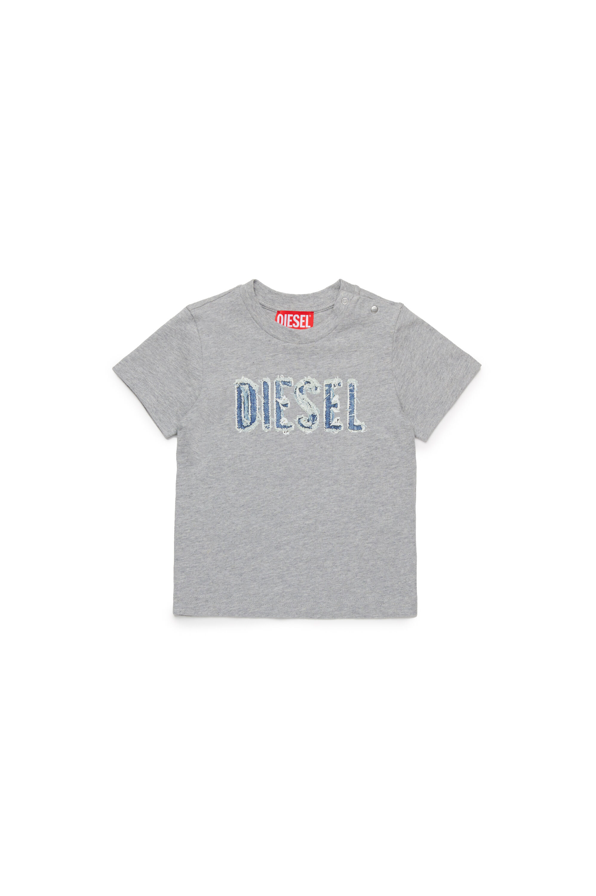 Diesel - TLULLIB, T-shirt avec logo en denim effiloché Homme in Gris - 1