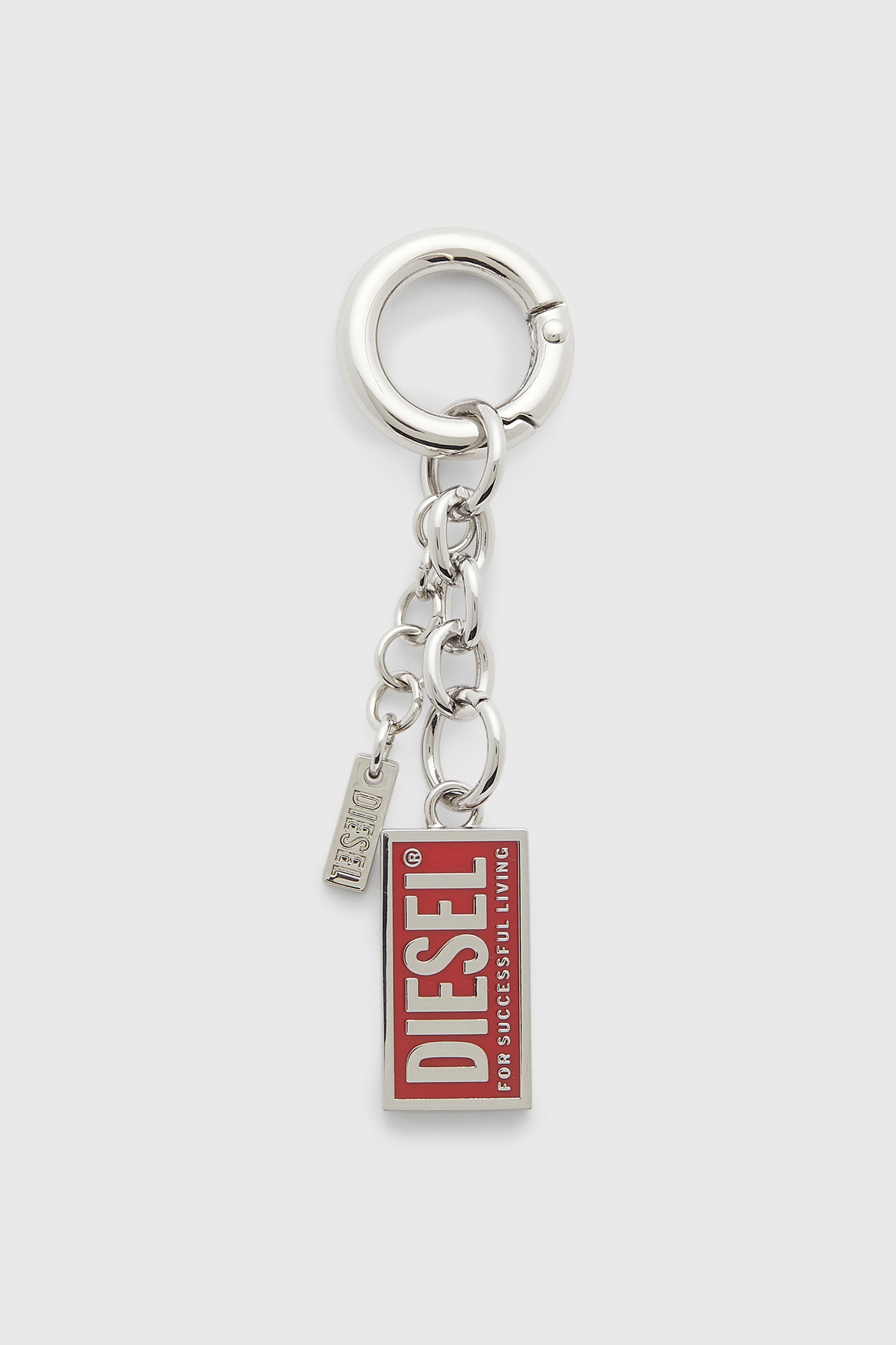 Diesel - CHARM-BISCOTTO, Porte-cl&eacute;s en m&eacute;tal avec pendentif logo Biscotto Femme in Gris argent&eacute; - 1