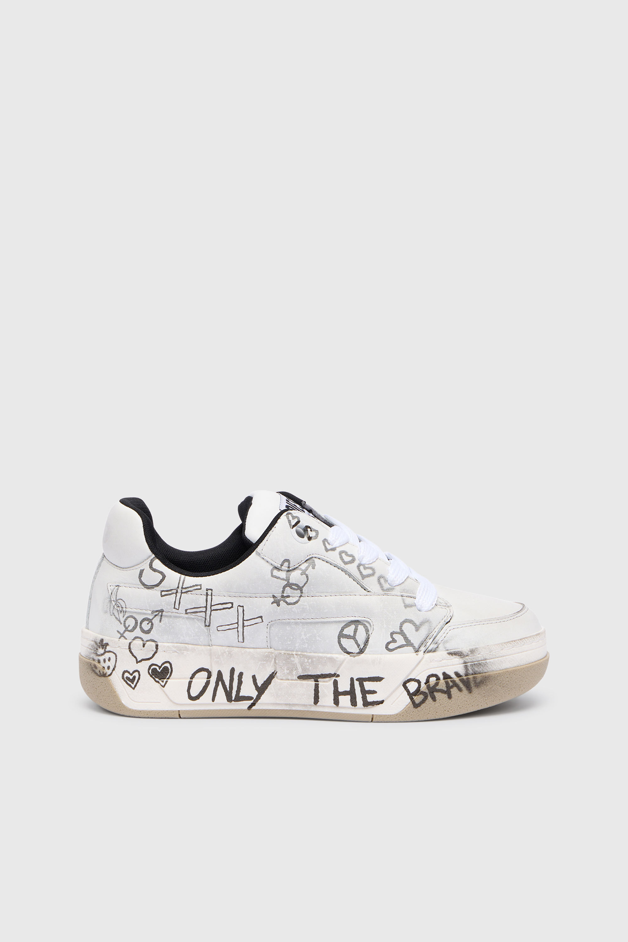 Diesel - S-D-OLLIE LOW, D-Ollie-Baskets en cuir avec imprim&eacute; graffiti Homme in Blanc - 1