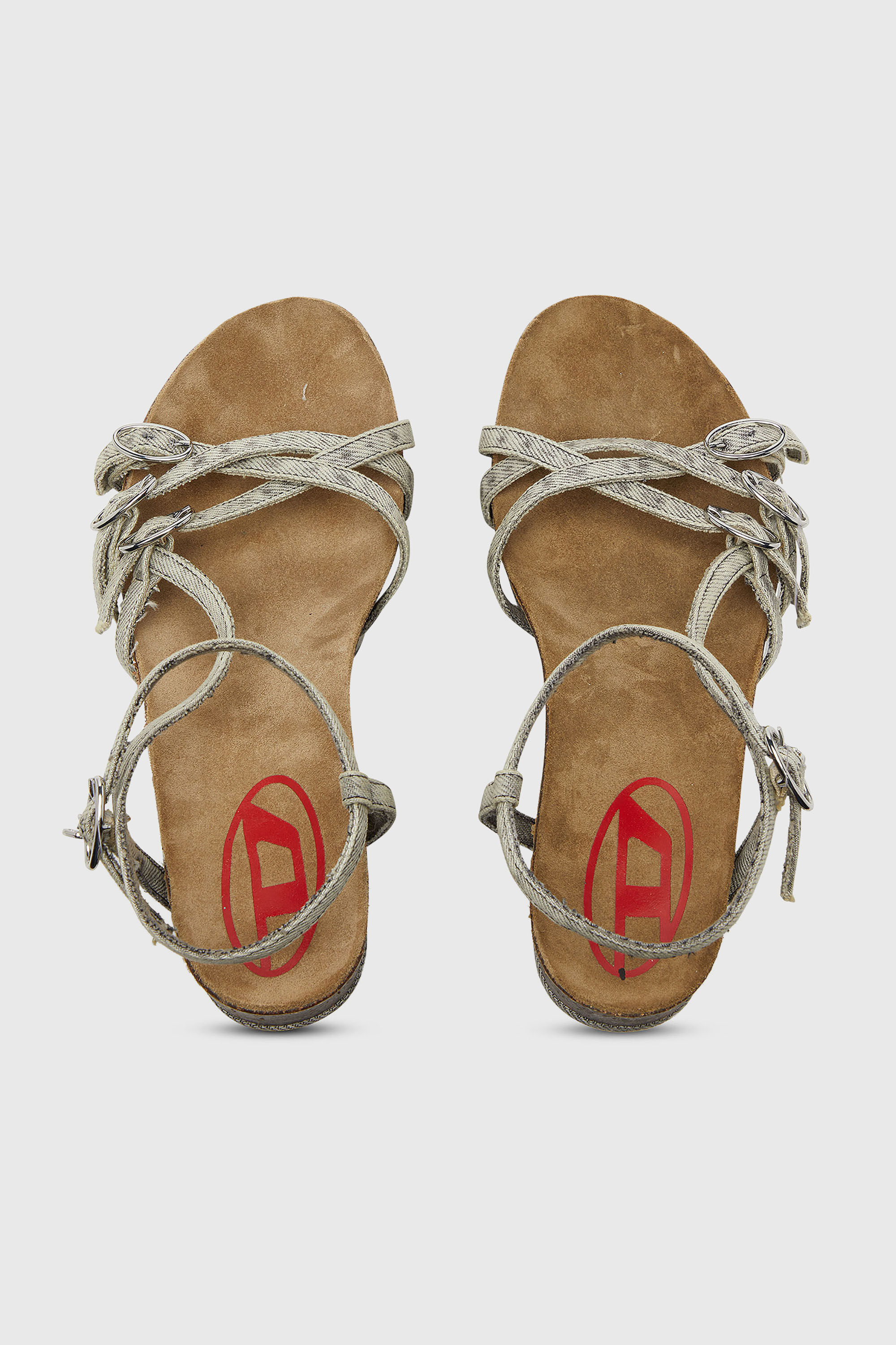 Diesel - D-WOODSTOCK 105 SANDAL, D-Woodstock-Sandales &agrave; plateforme &agrave; brides en denim Femme in Gris - 6