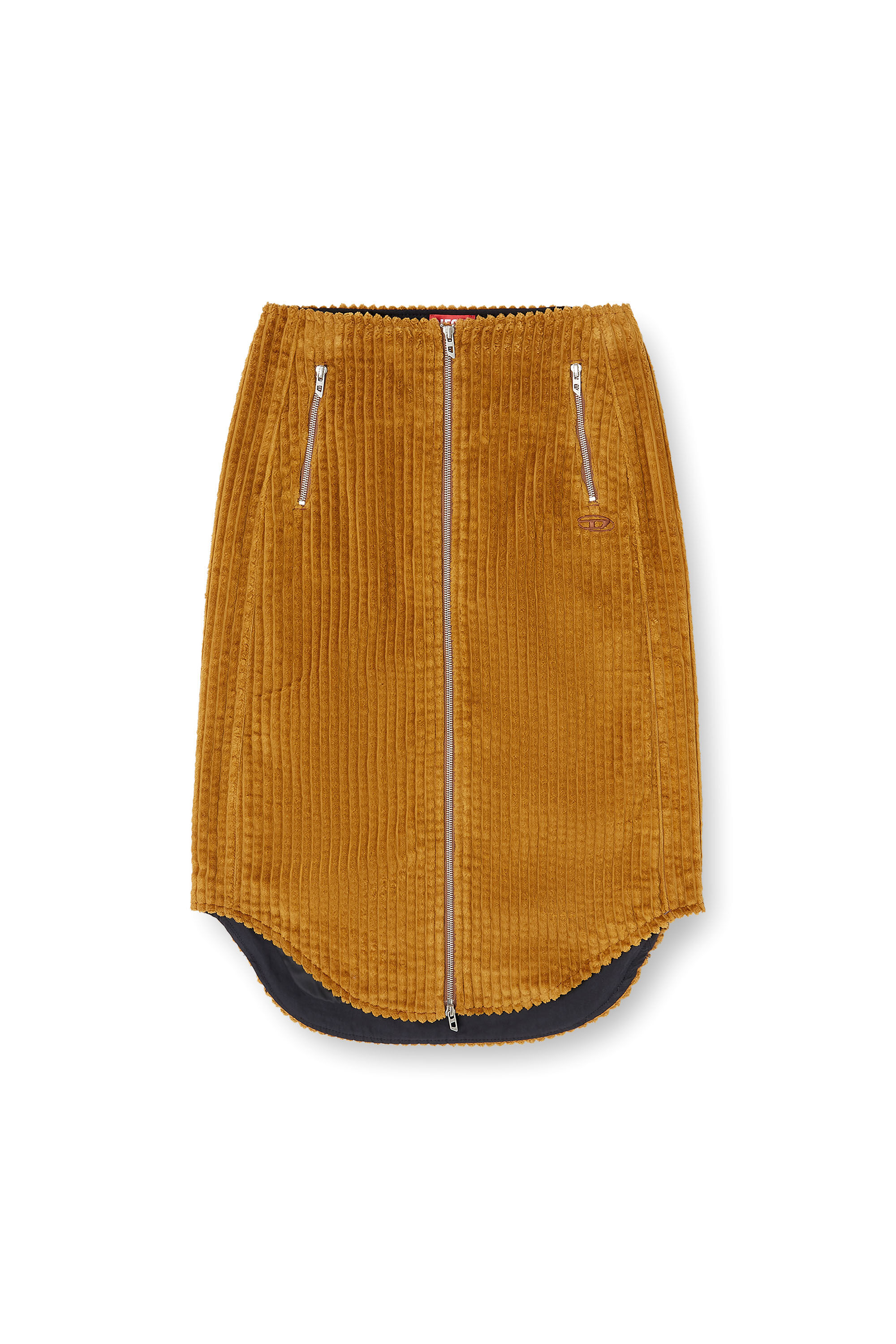 Diesel - O-LLIPOP, Jupe midi en coton avec zip Femme in Marron - 2