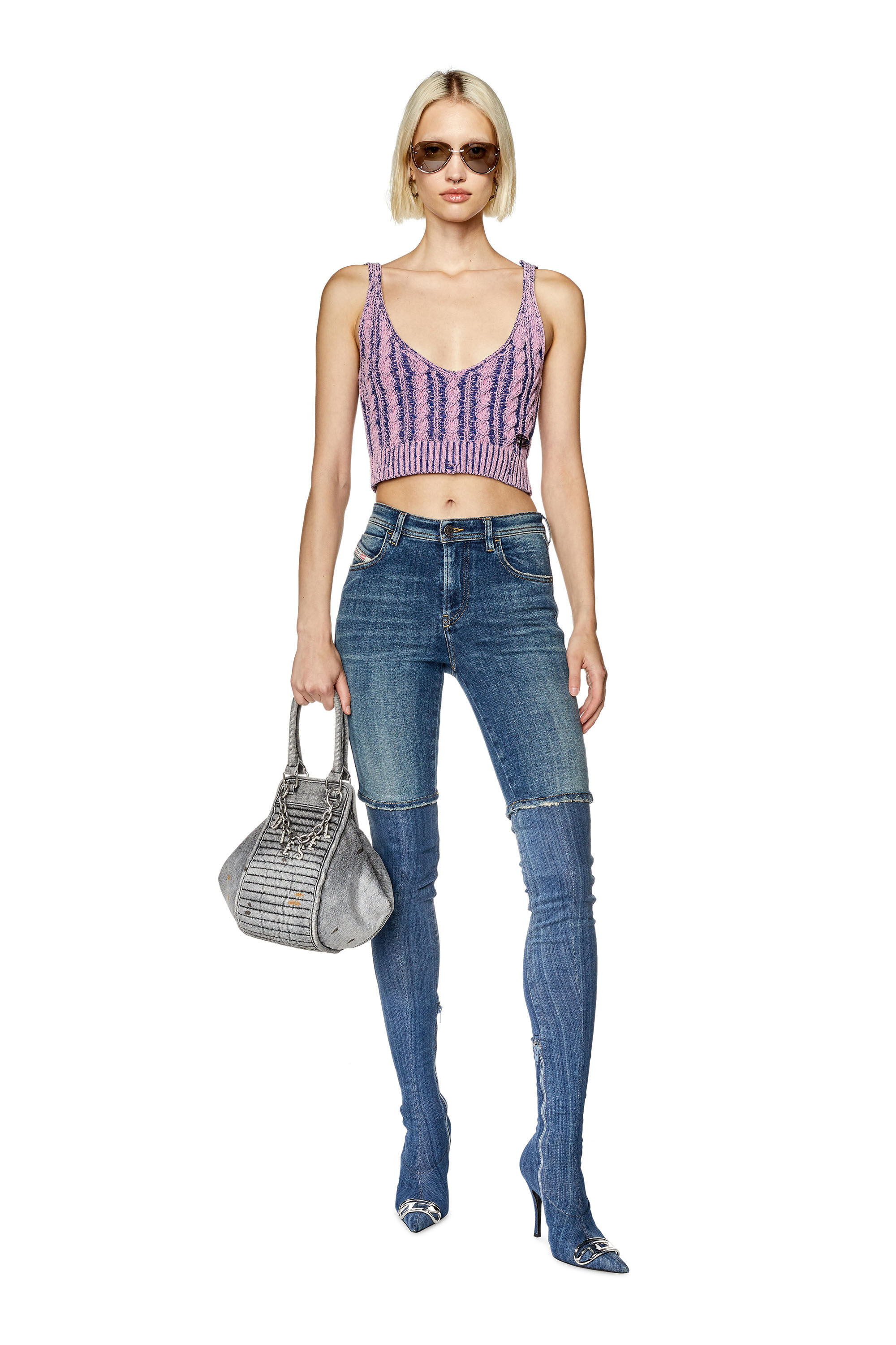 100％本物保証！ | chenille cable-knit in top Crop Women's Violet Diesel | トップス