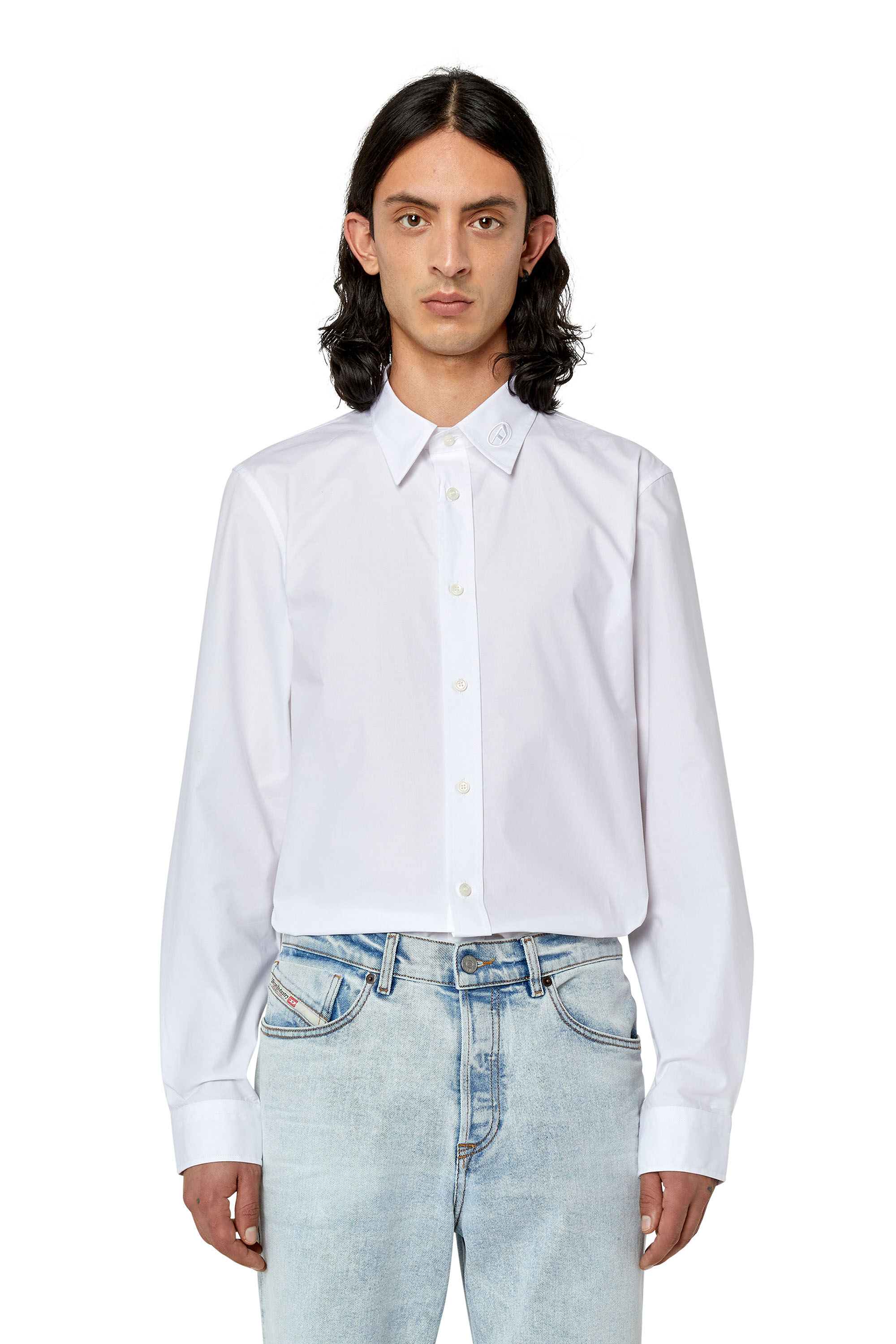 Diesel - S-BEN-CL-A, Chemise en coton avec logo brodé ton sur ton Homme in Blanc - 3