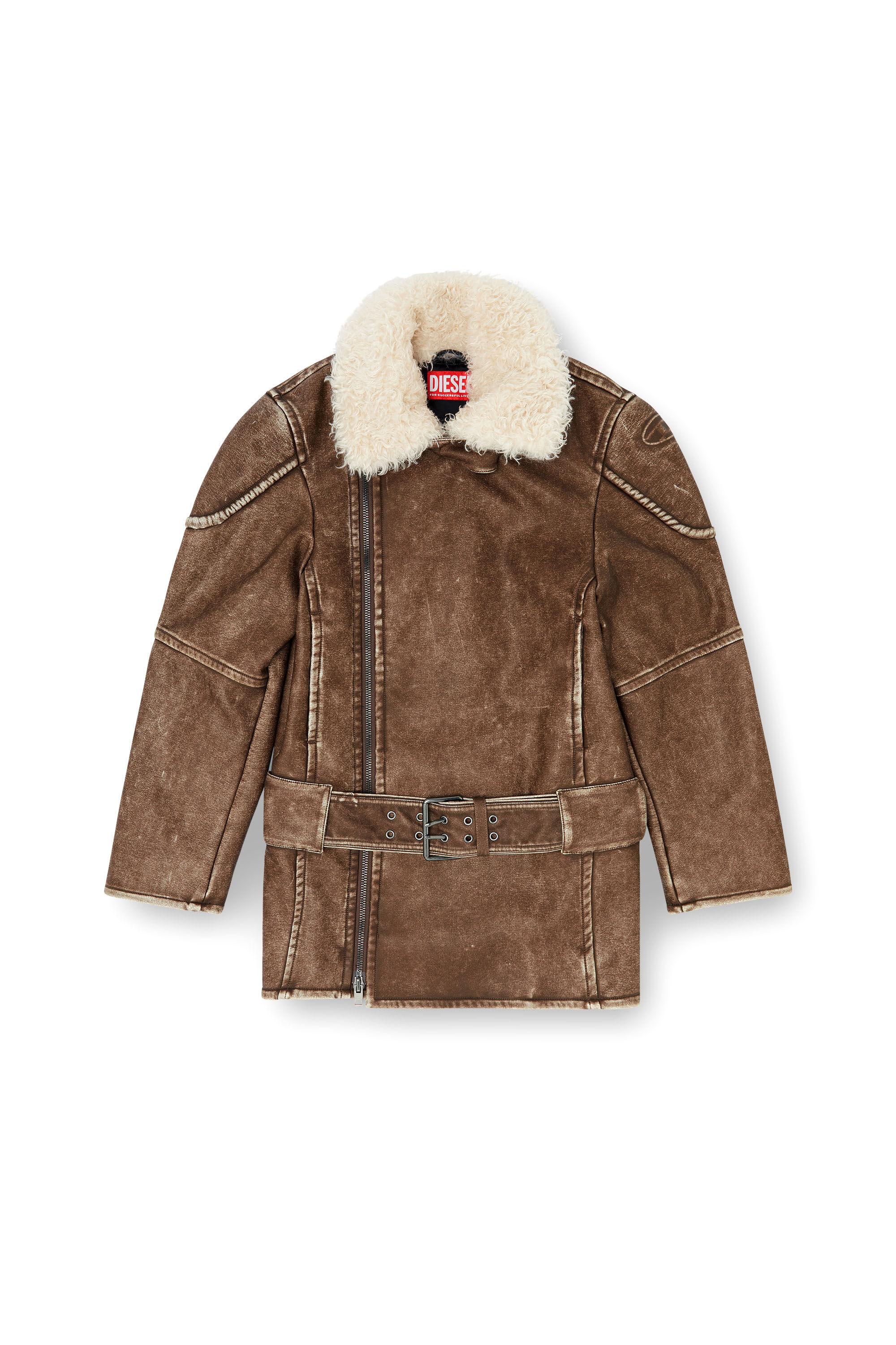 Diesel - G-EYSER, Manteau aviateur-biker crois&eacute; Femme in Marron - 2