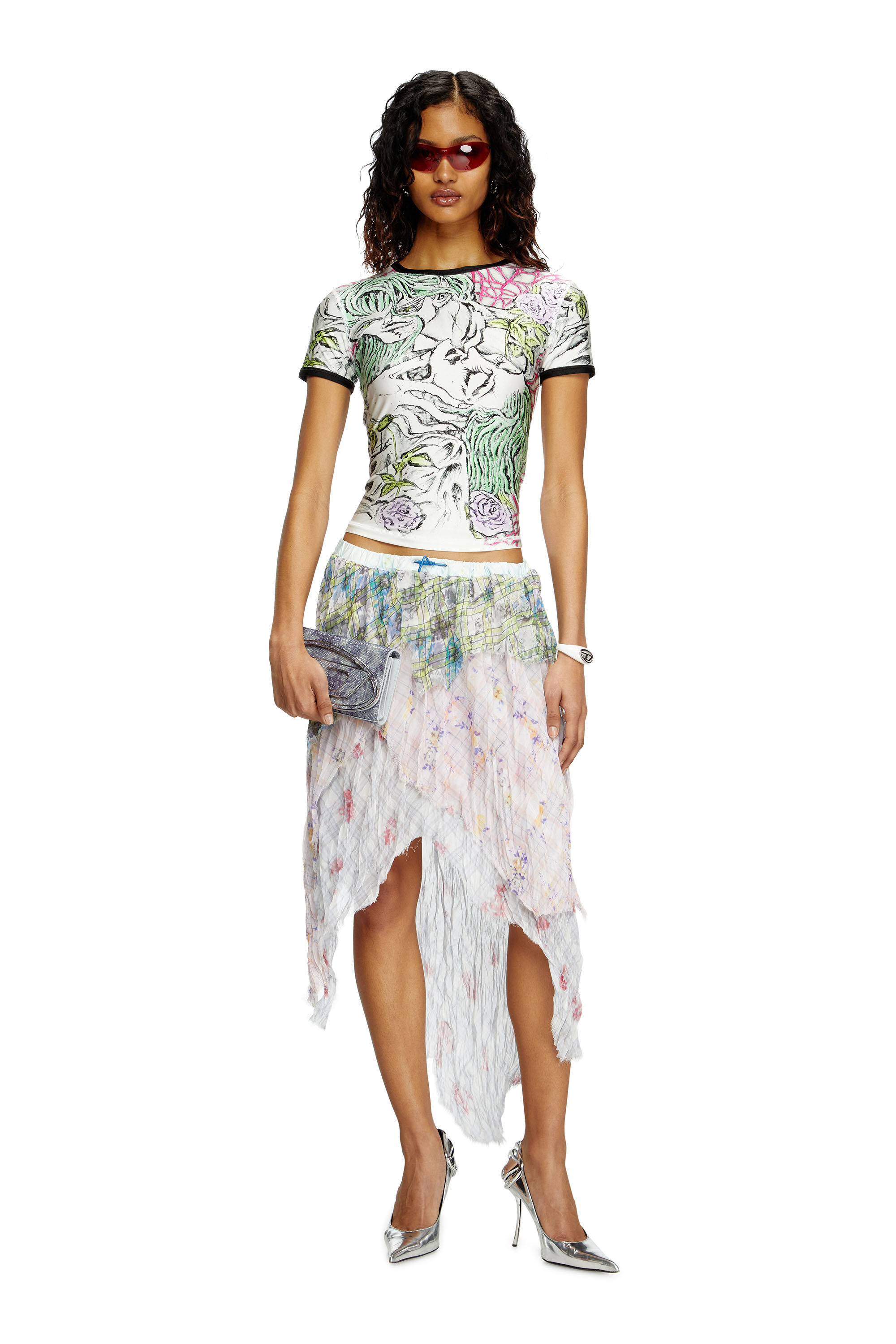 Diesel - T-UNCUTIE-LONG-Q2, T-shirt avec imprimé tatouage Femme in Blanc - 1