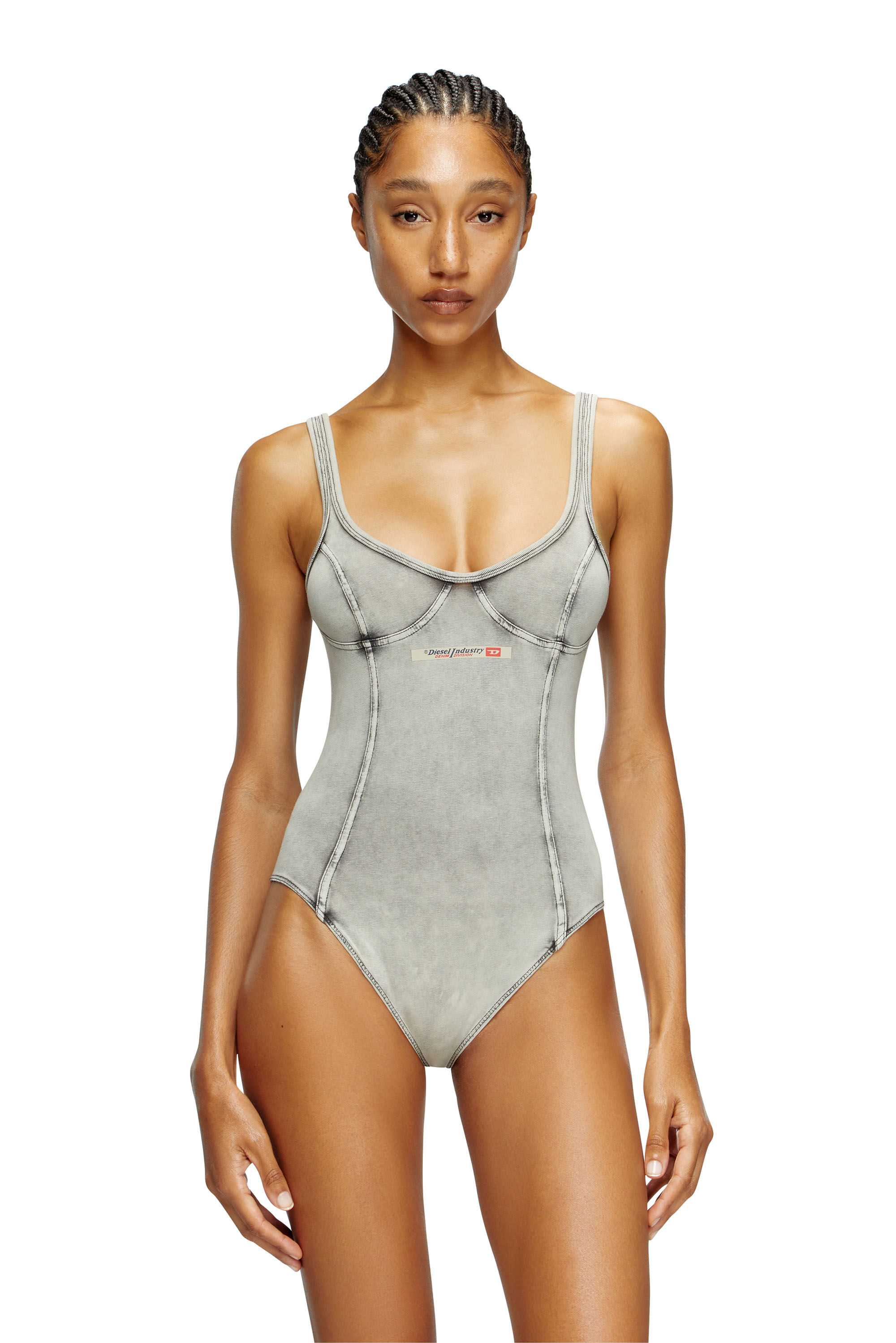 Diesel - CAMI-DNM, Body en jersey effet denim Femme in Gris - 3