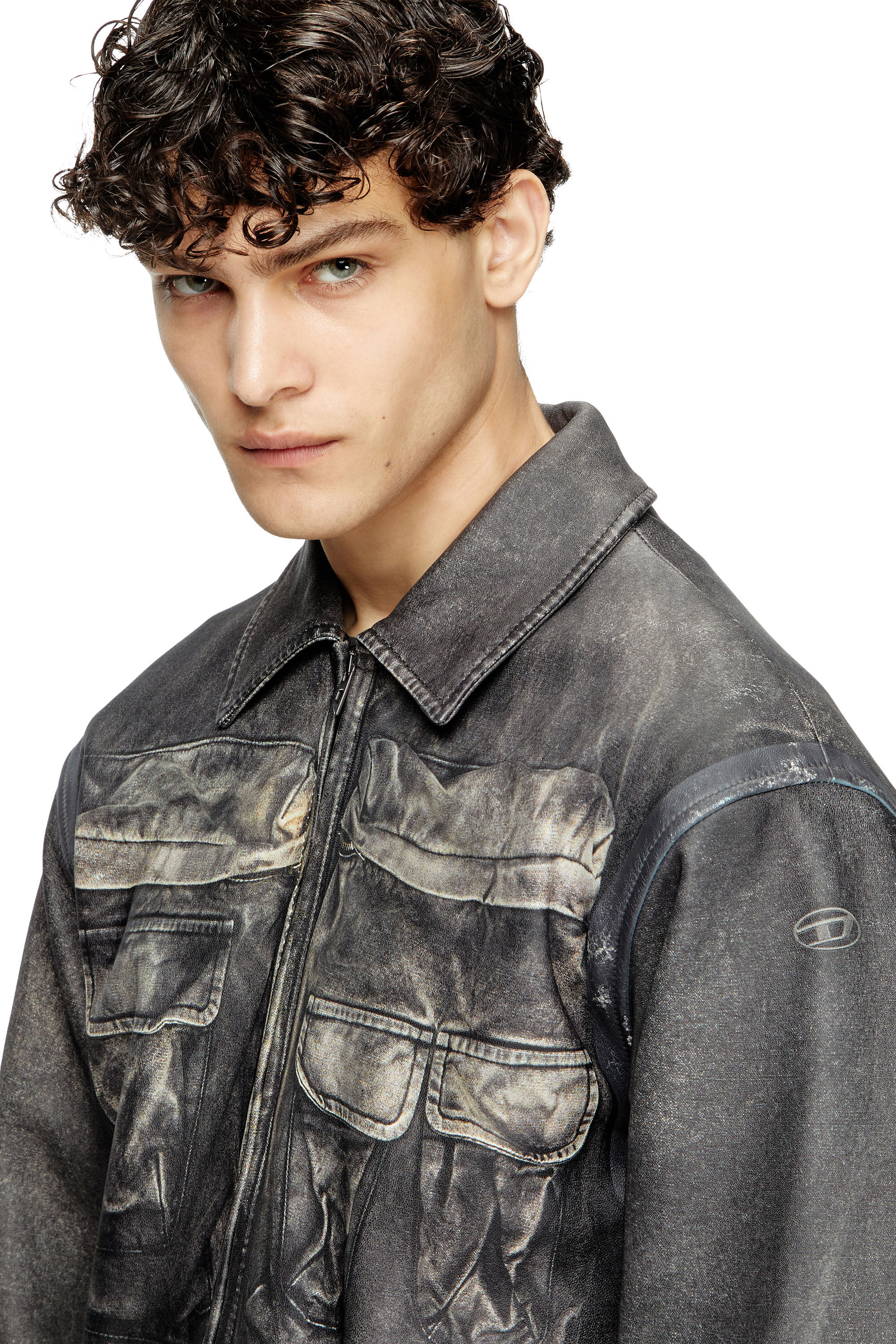 Diesel - L-MAYER, Veste en cuir avec poches trompe-l'œil Homme in Noir - 5
