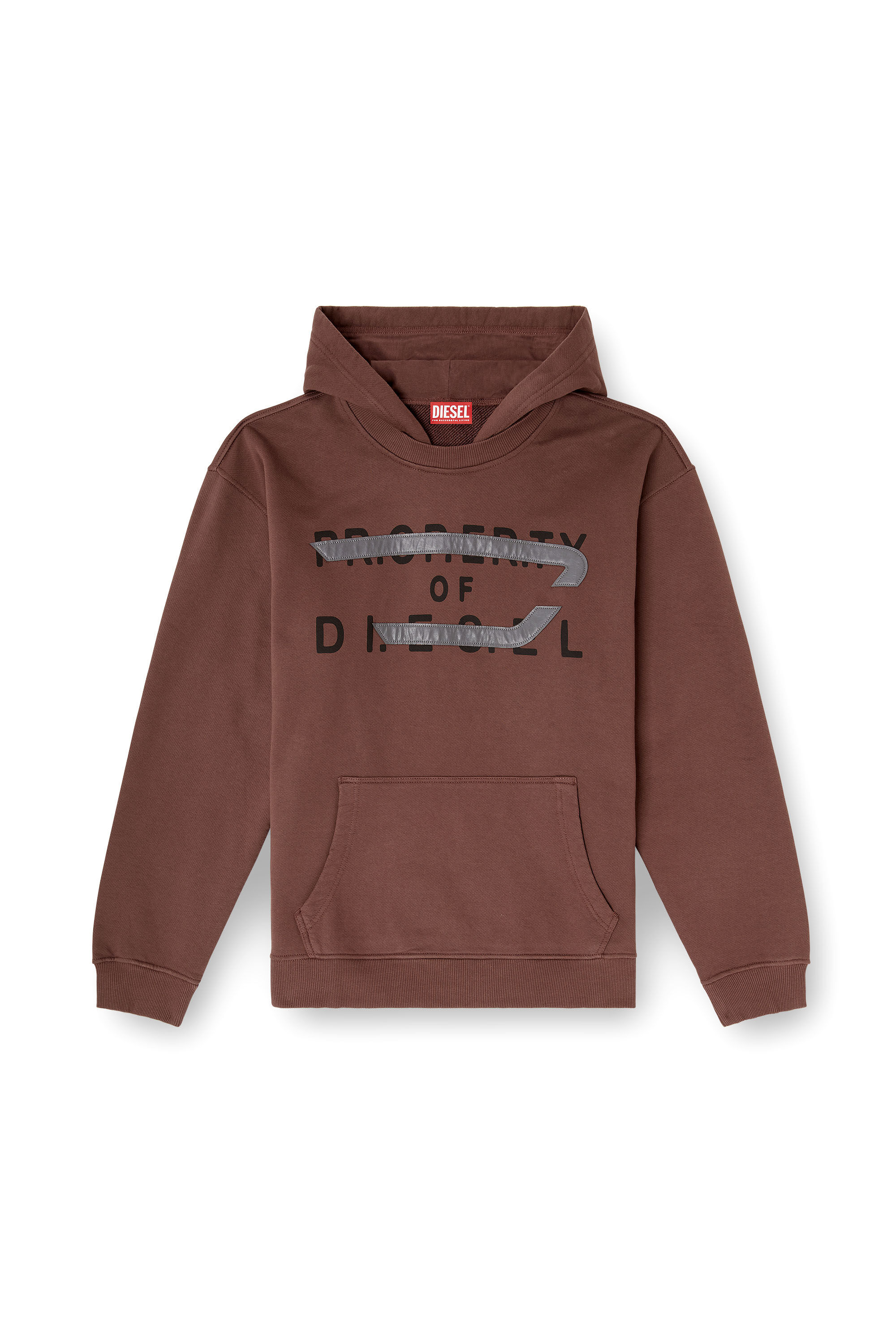 Diesel - S-NORMAN-HOOD, Sweat à capuche en coton avec appliqué D Homme in Marron - 2