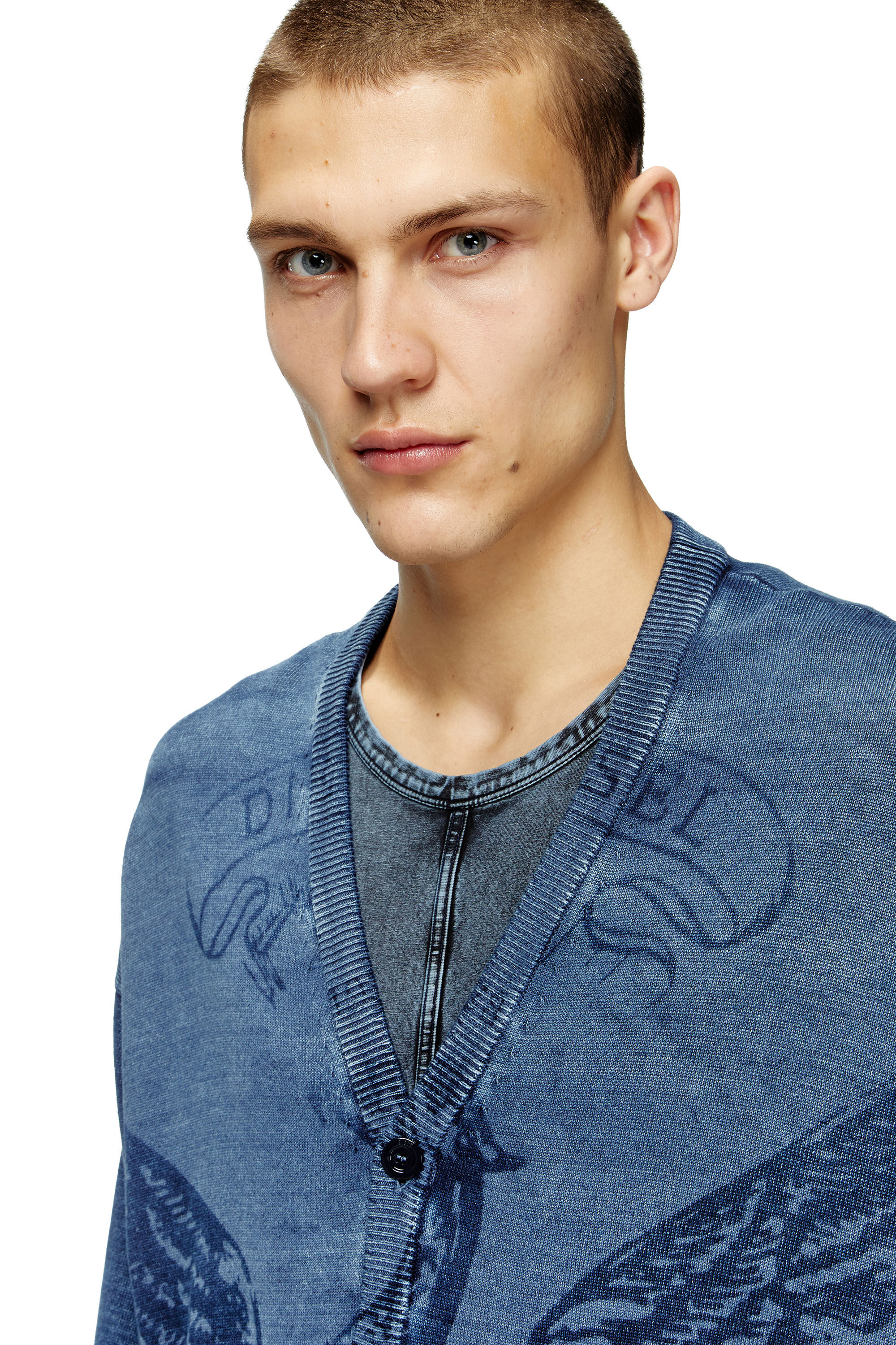Diesel - K-FENICAR, Cardigan indigo avec logo du phénix Homme in Bleu - 5