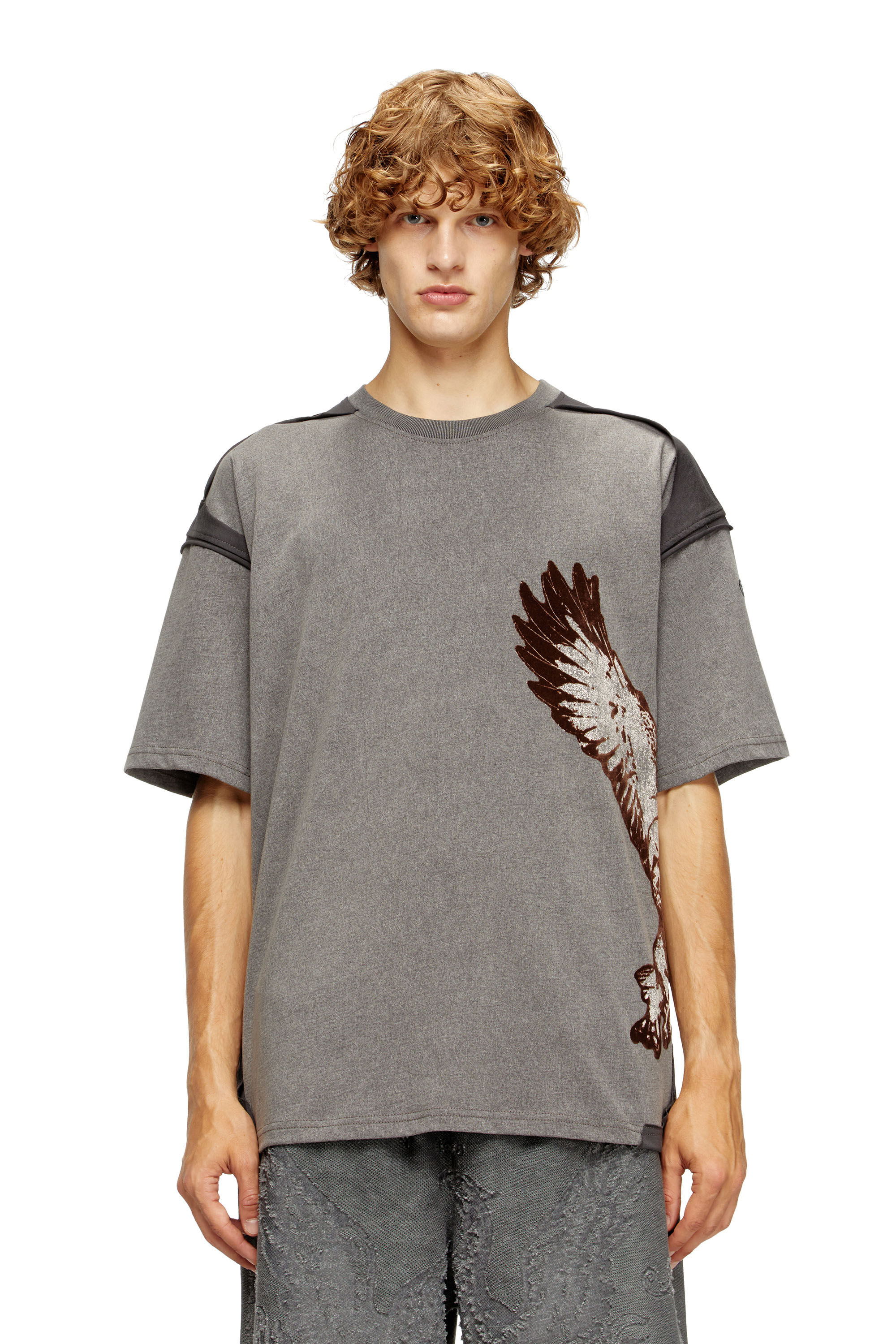 Diesel - T-BOXT-PEELOFF, T-shirt peel-off avec imprimé aigle Homme in Gris - 3
