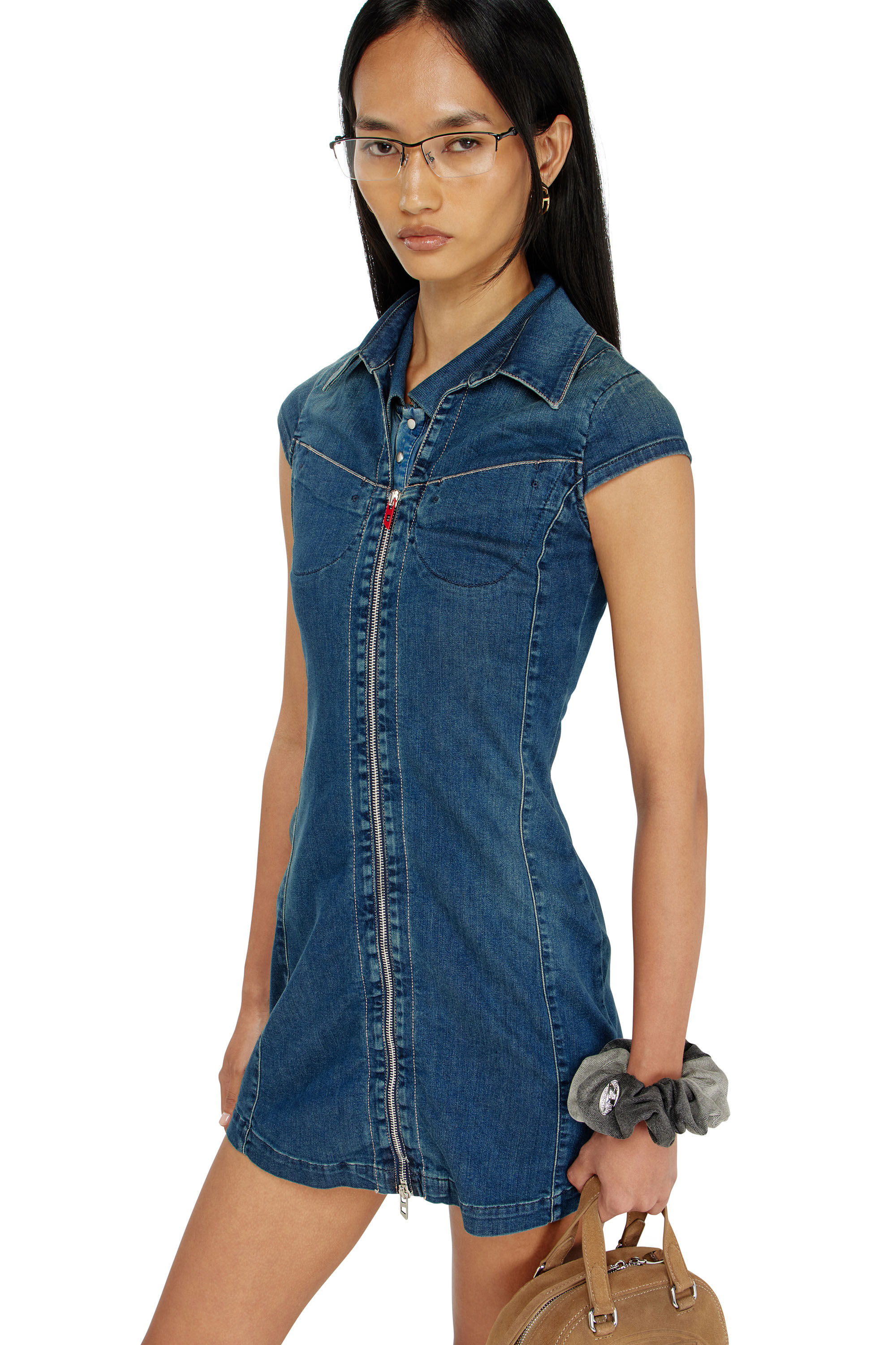 Diesel - DE-LORVYN-S, Robe-chemise en denim avec zip int&eacute;gral Femme in ToBeDefined - 4