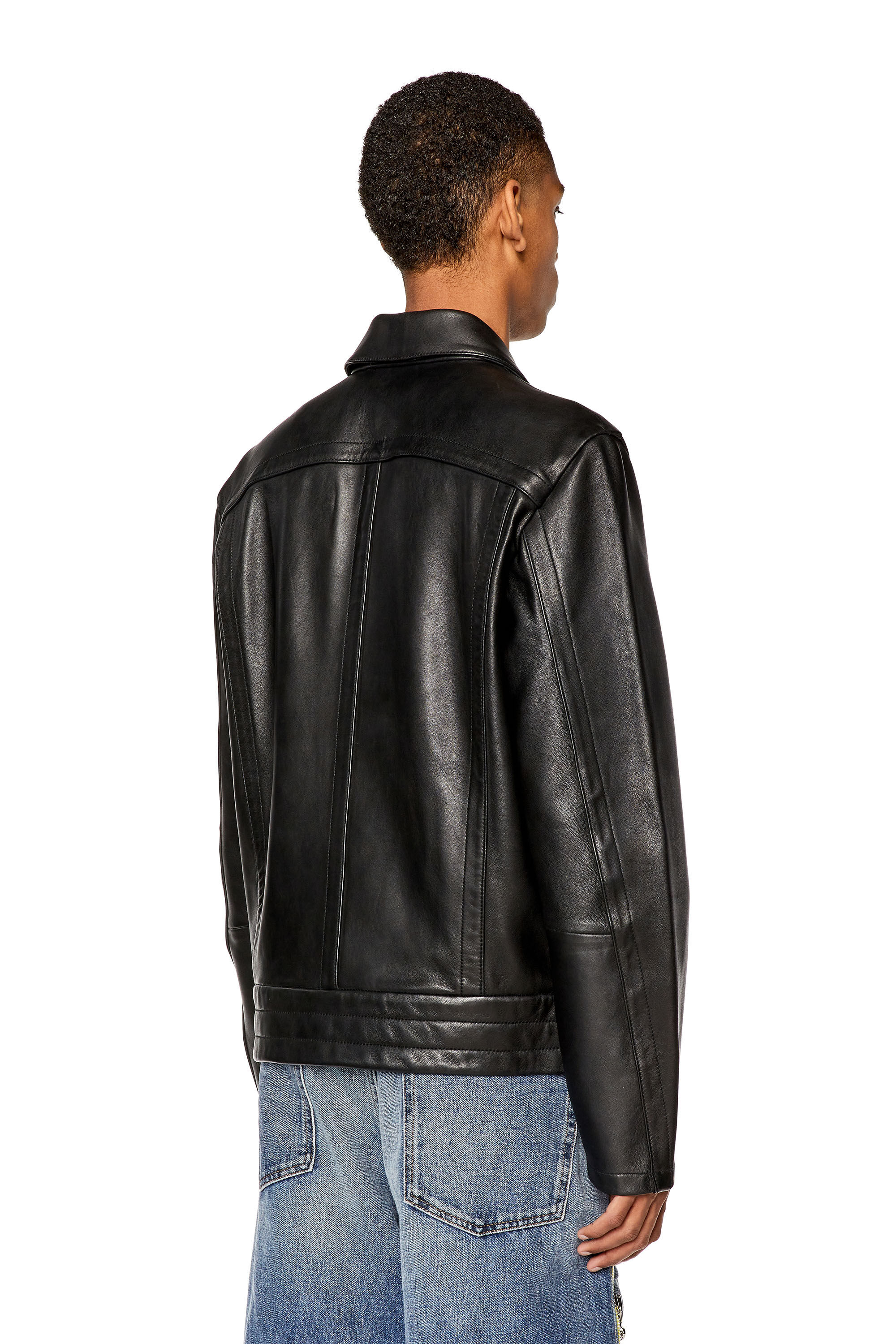 Veste chemise en cuir souple Homme Noir Diesel