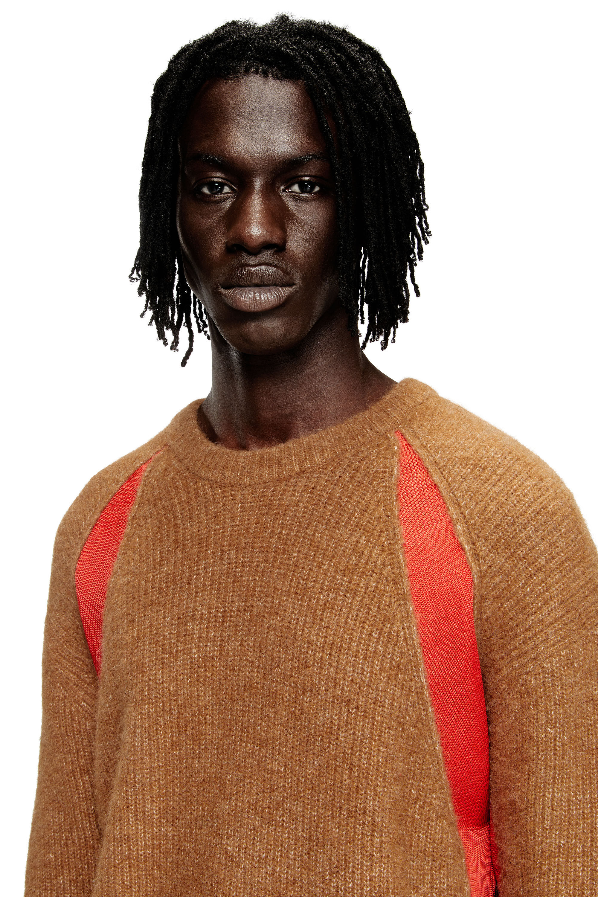Diesel - K-LOLLO, Pull en mélange d'alpaga avec inserts contrastants Homme in Marron - 5