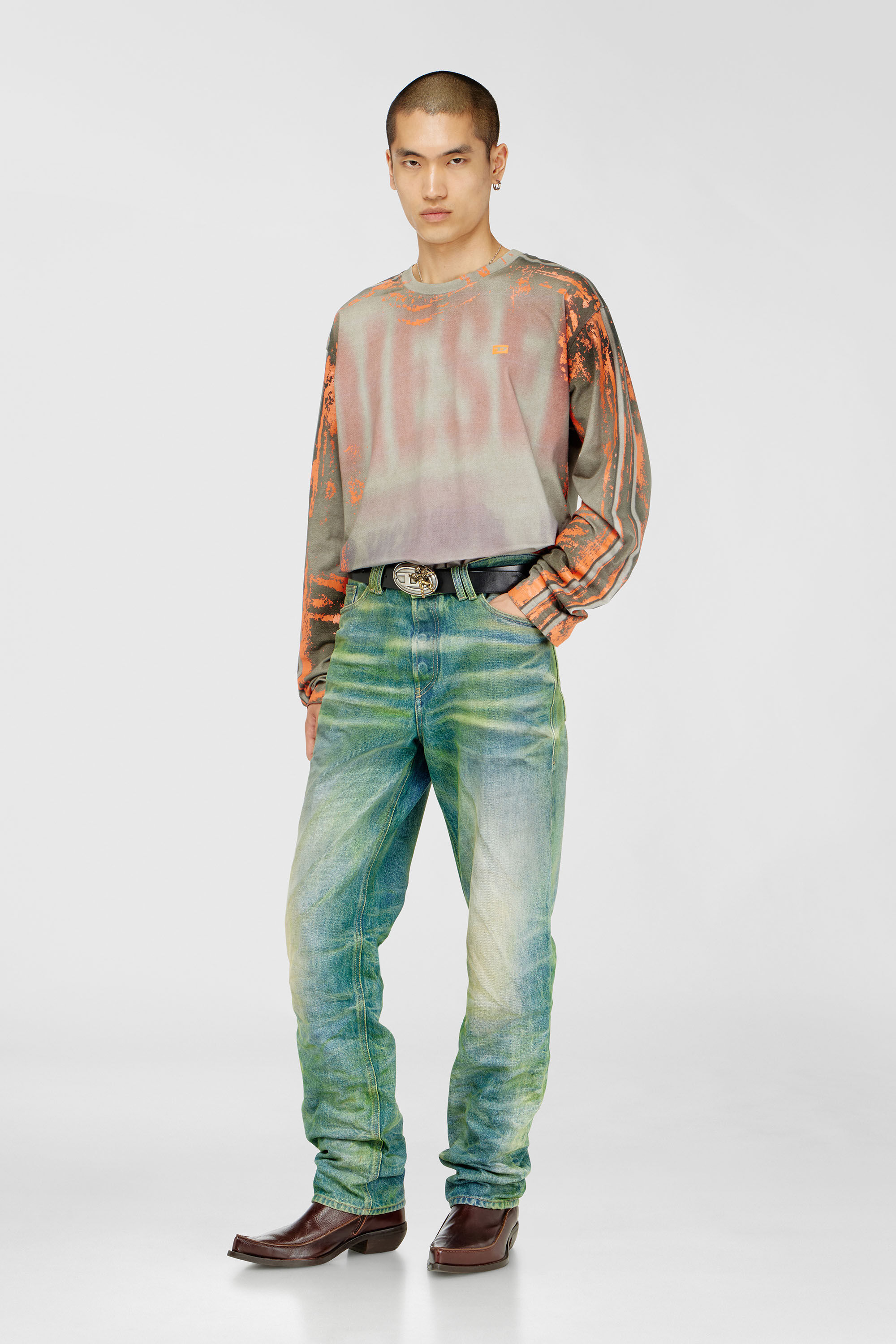 Diesel - T-FILMY, T-shirt &agrave; manches longues en jersey effet craquel&eacute; Homme in Polychrome - 1