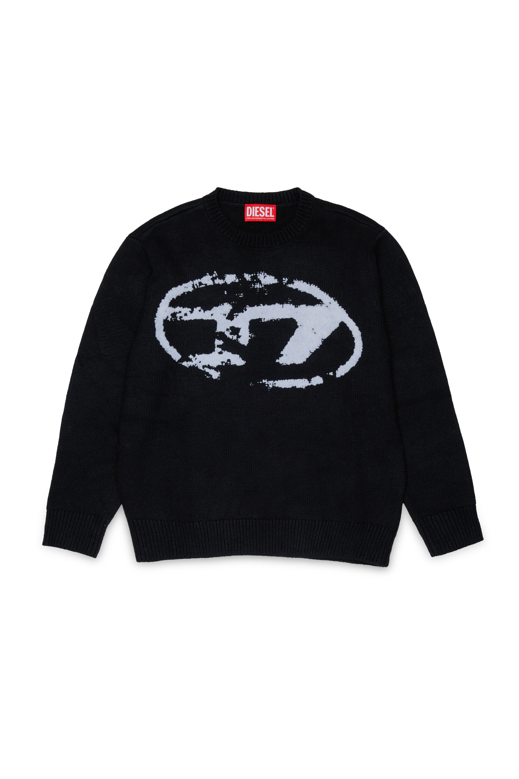 Diesel - KLEDI OVER, Pull ras-du-cou en laine mélangée avec imprimé Homme in Noir - 1