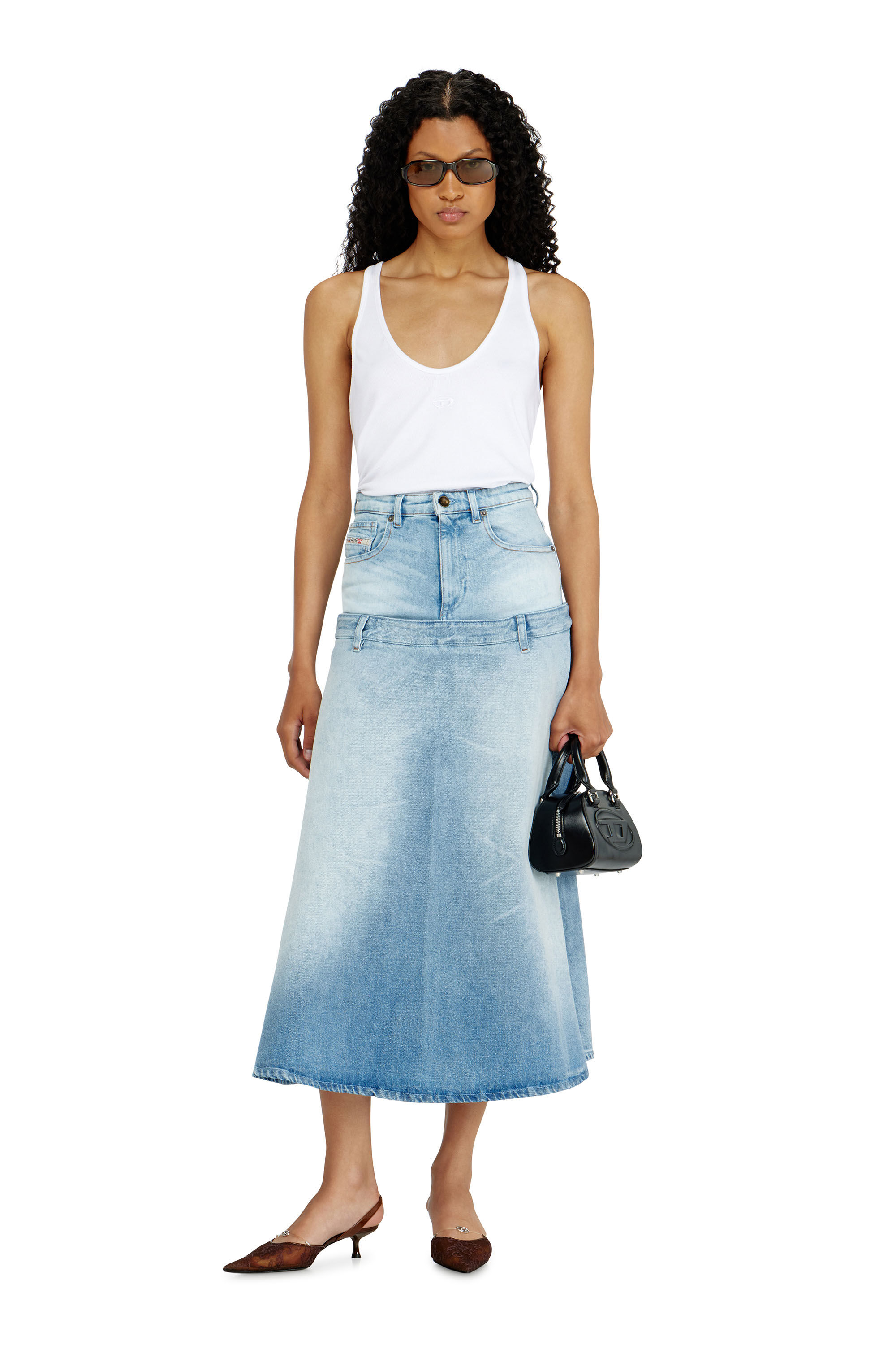 Diesel - DE-VORYA-S, Jupe en denim &agrave; design superpos&eacute; Femme in Bleu - 1