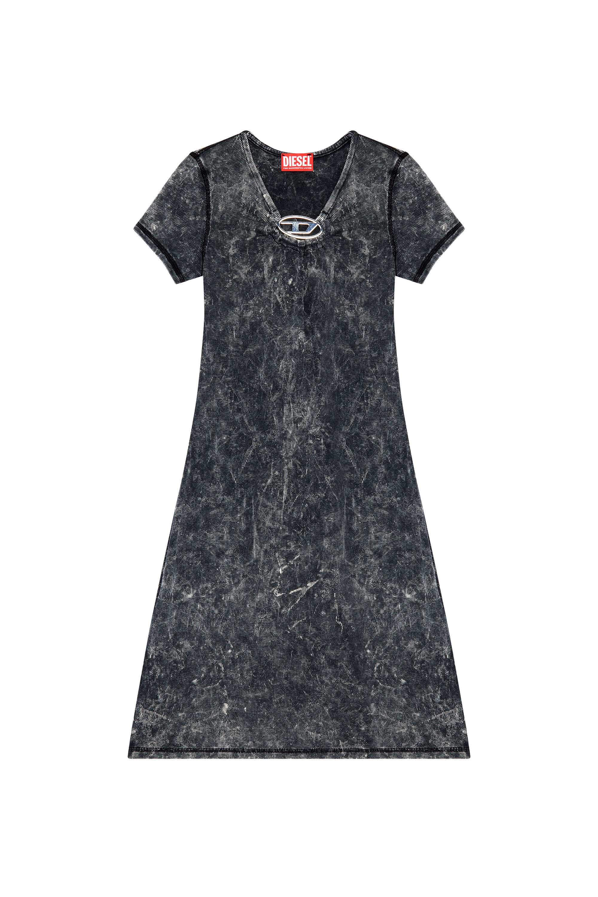 Diesel - D-CRESPE, Woman Ribbed dress with metal Oval D plaque in Grey - Image 2