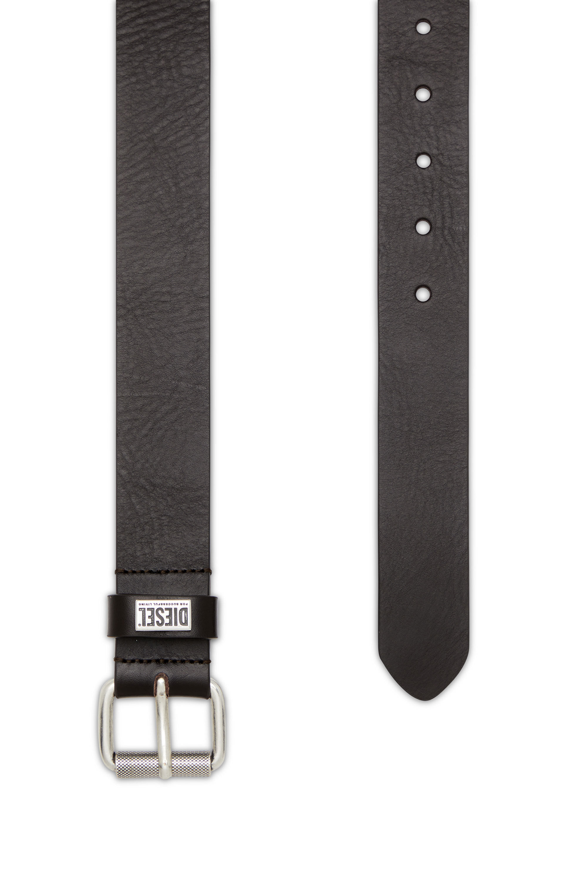 Diesel - B-BISCOTTO-LOOP, Ceinture en cuir avec plaque à logo Homme in Marron - 2