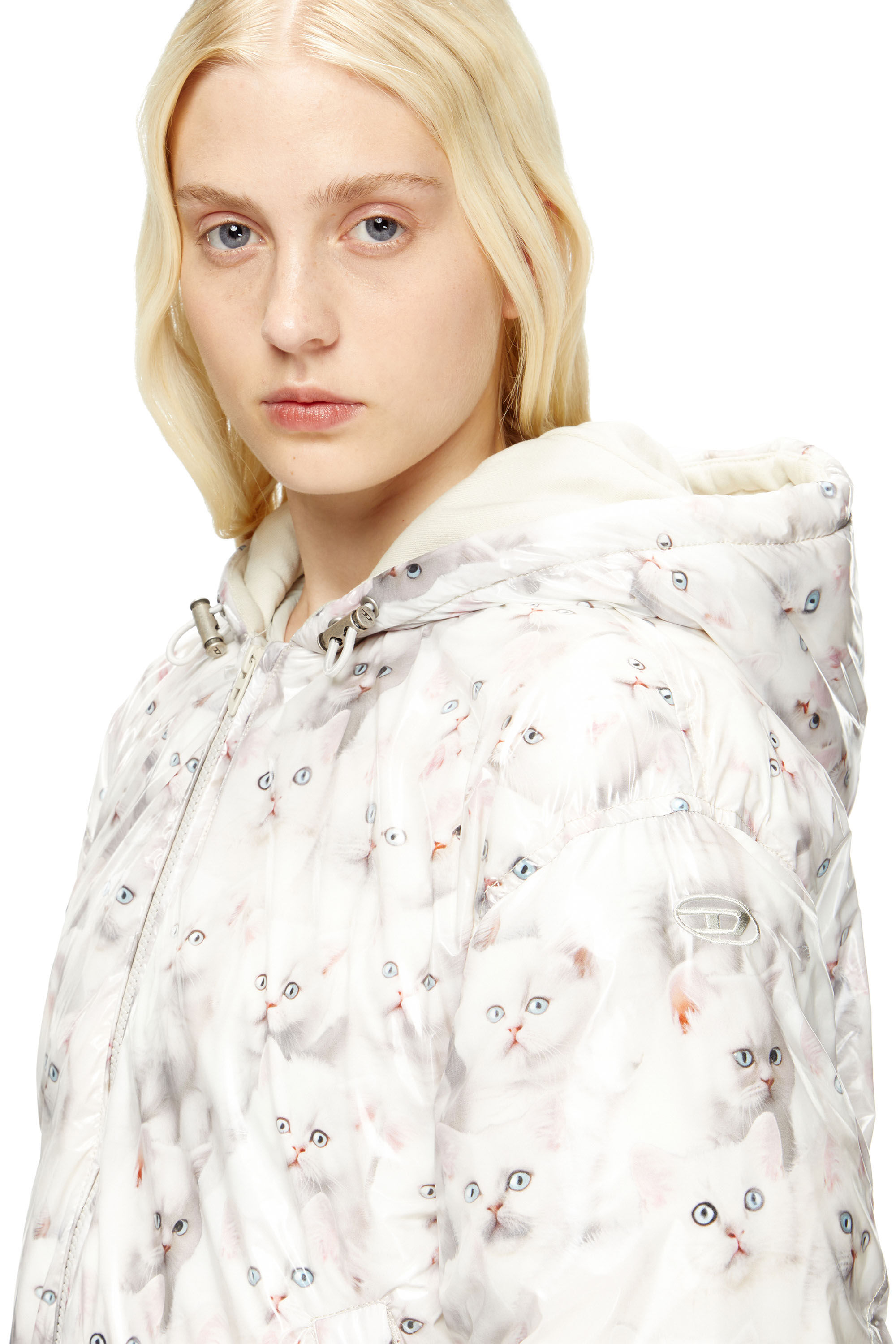 Diesel - W-INNER-R1, Veste matelassée avec imprimé chat Femme in Blanc - 5