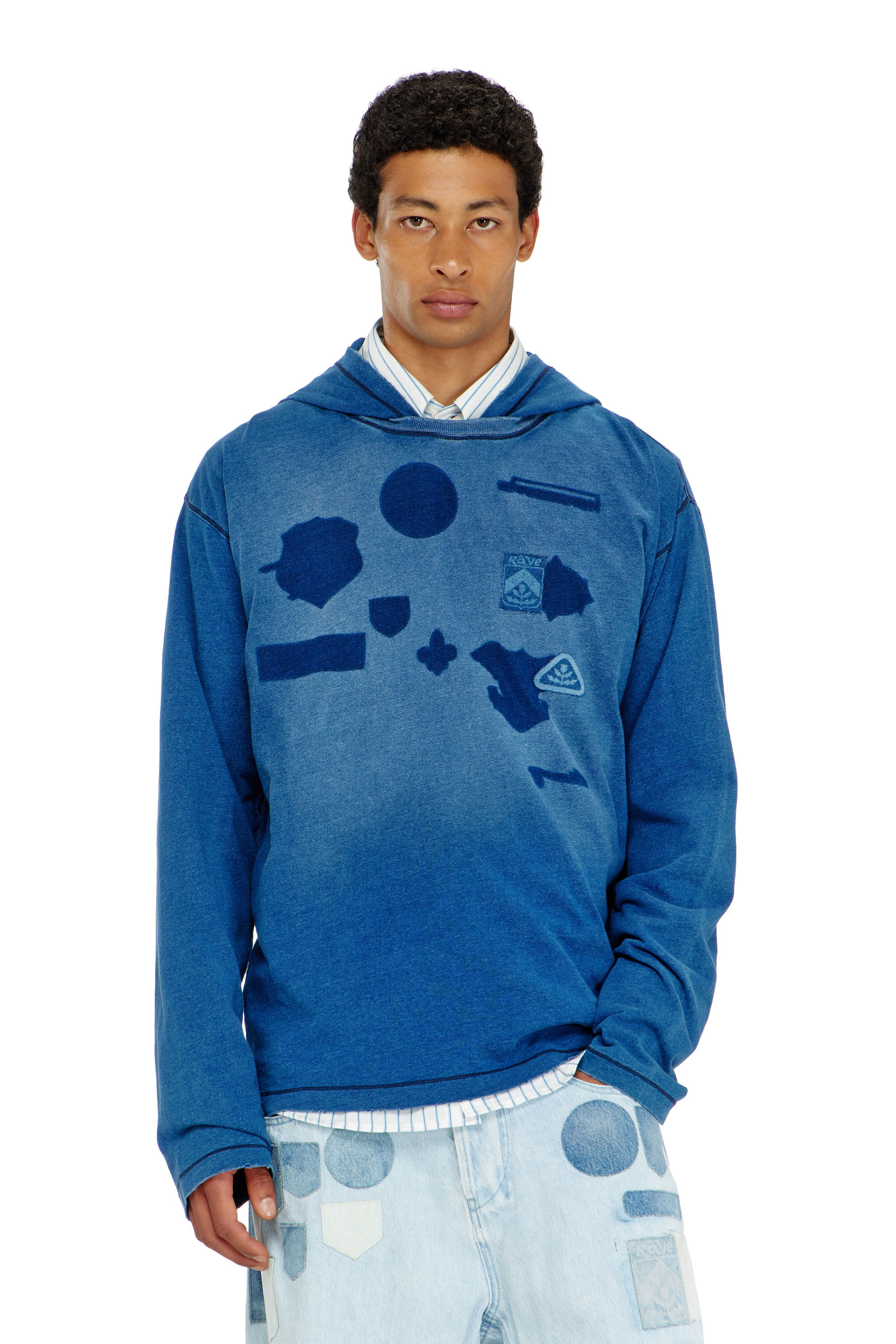 Diesel - T-NOX-LS-HOOD, T-shirt &agrave; capuche manches longues avec patchs effet ombre Homme in ToBeDefined - 2