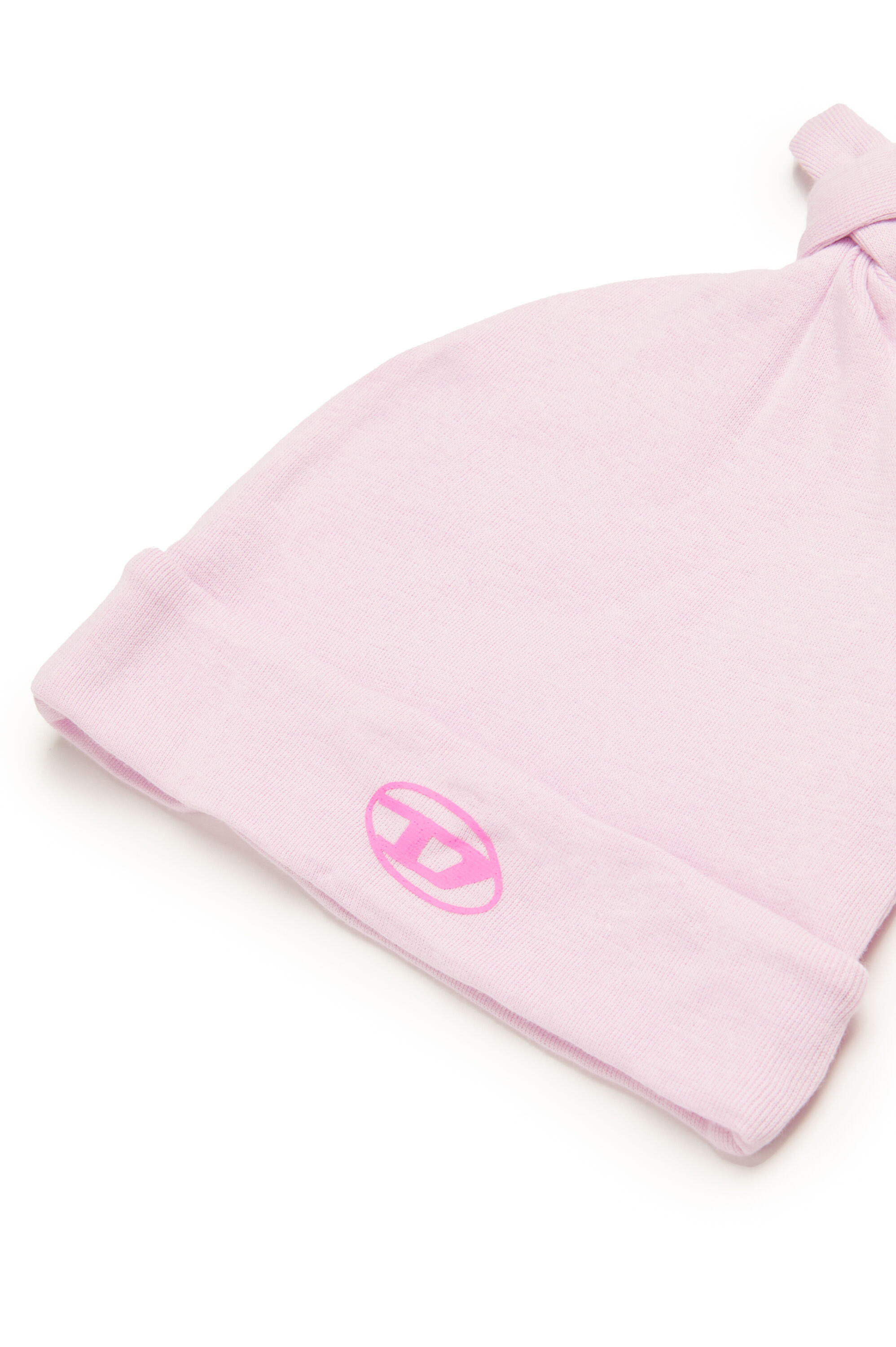 Diesel - FAMOUS-NB, Bonnet pour bébé noué avec logo Oval D Mixte in Rose - 3