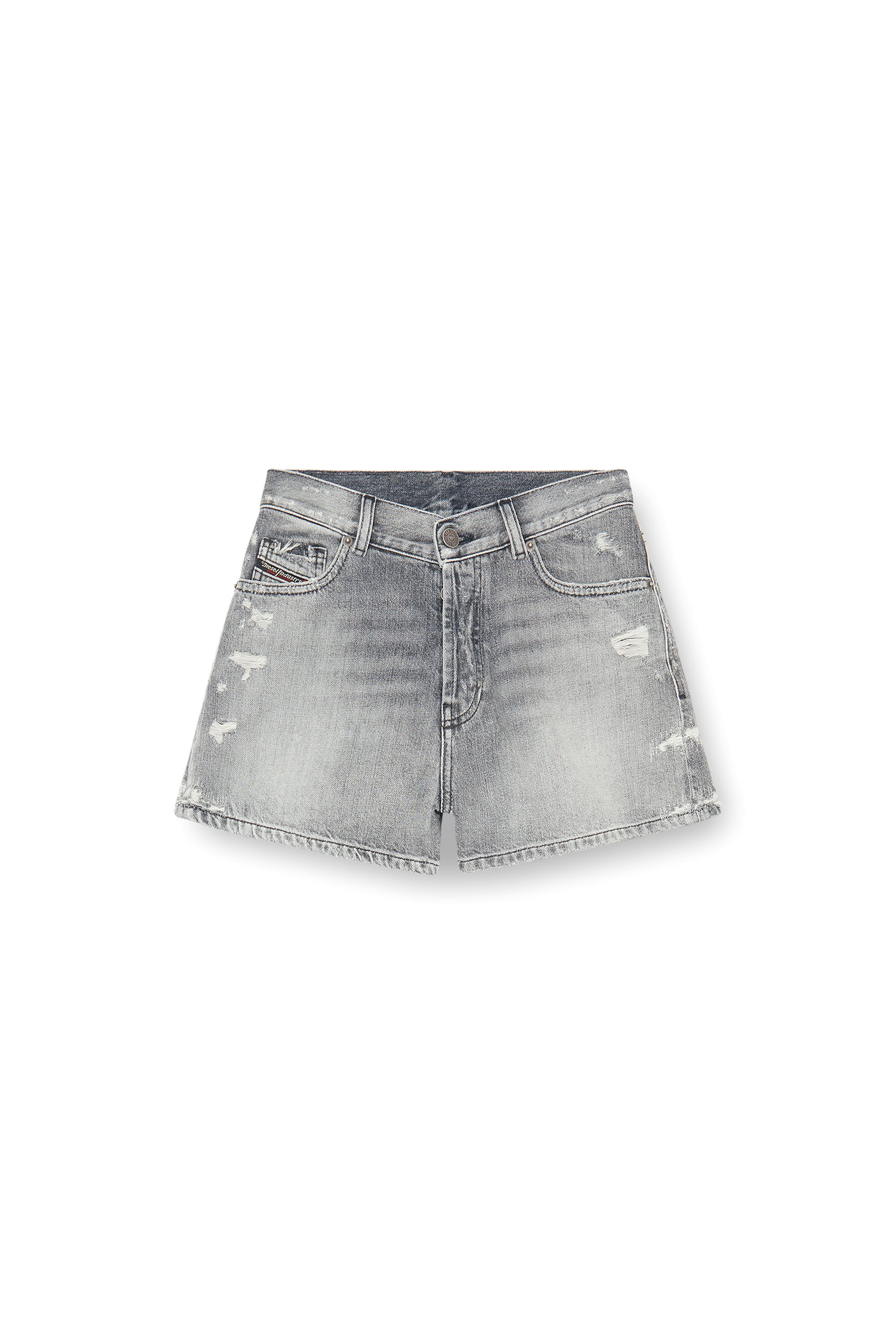 Diesel - DE-HELIOS, Short en denim &agrave; ourlets effiloch&eacute;s Femme in Gris - 2
