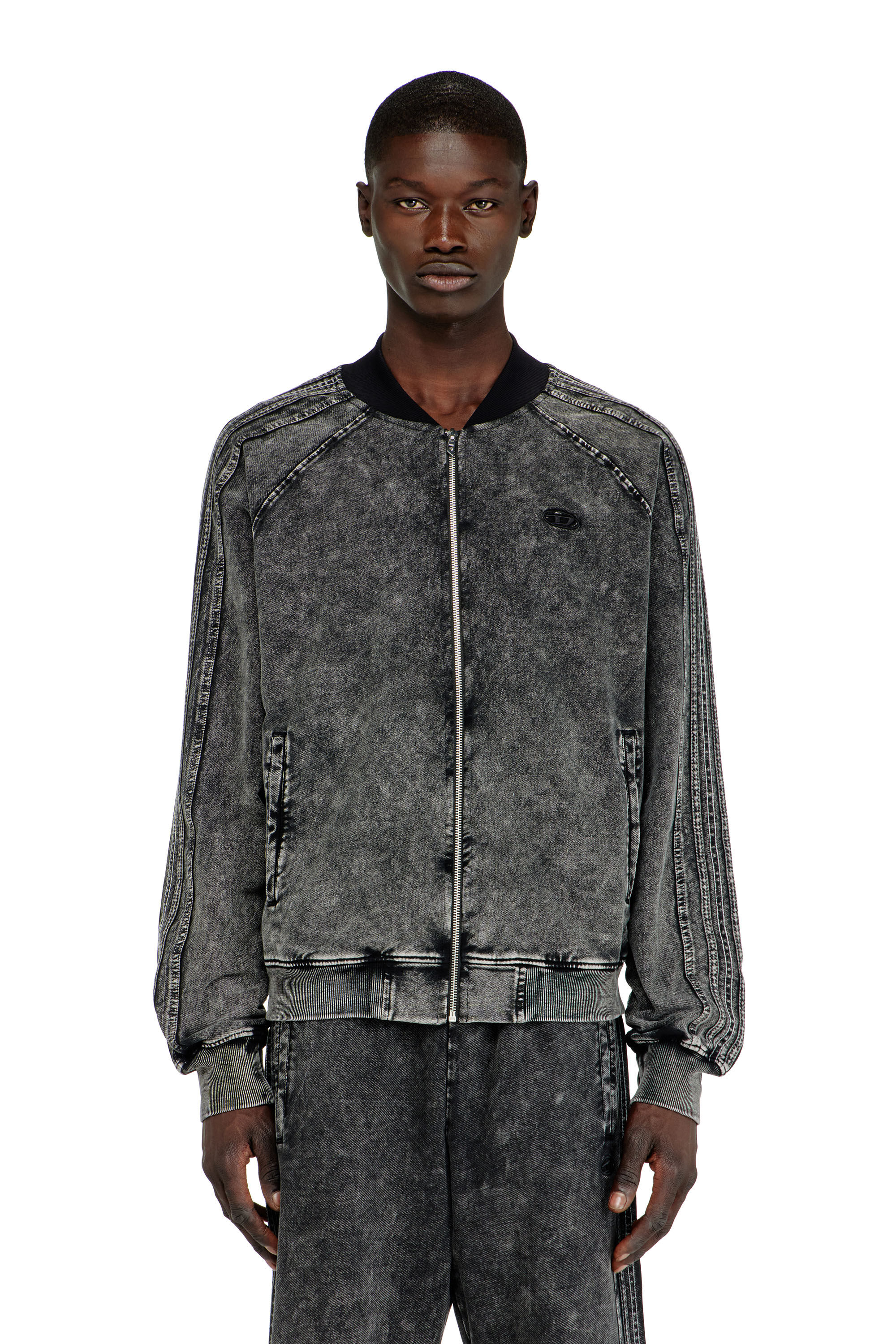 Diesel - S-ALT, Sweat-shirt zipp&eacute; avec bandes sur les manches Homme in Noir - 2