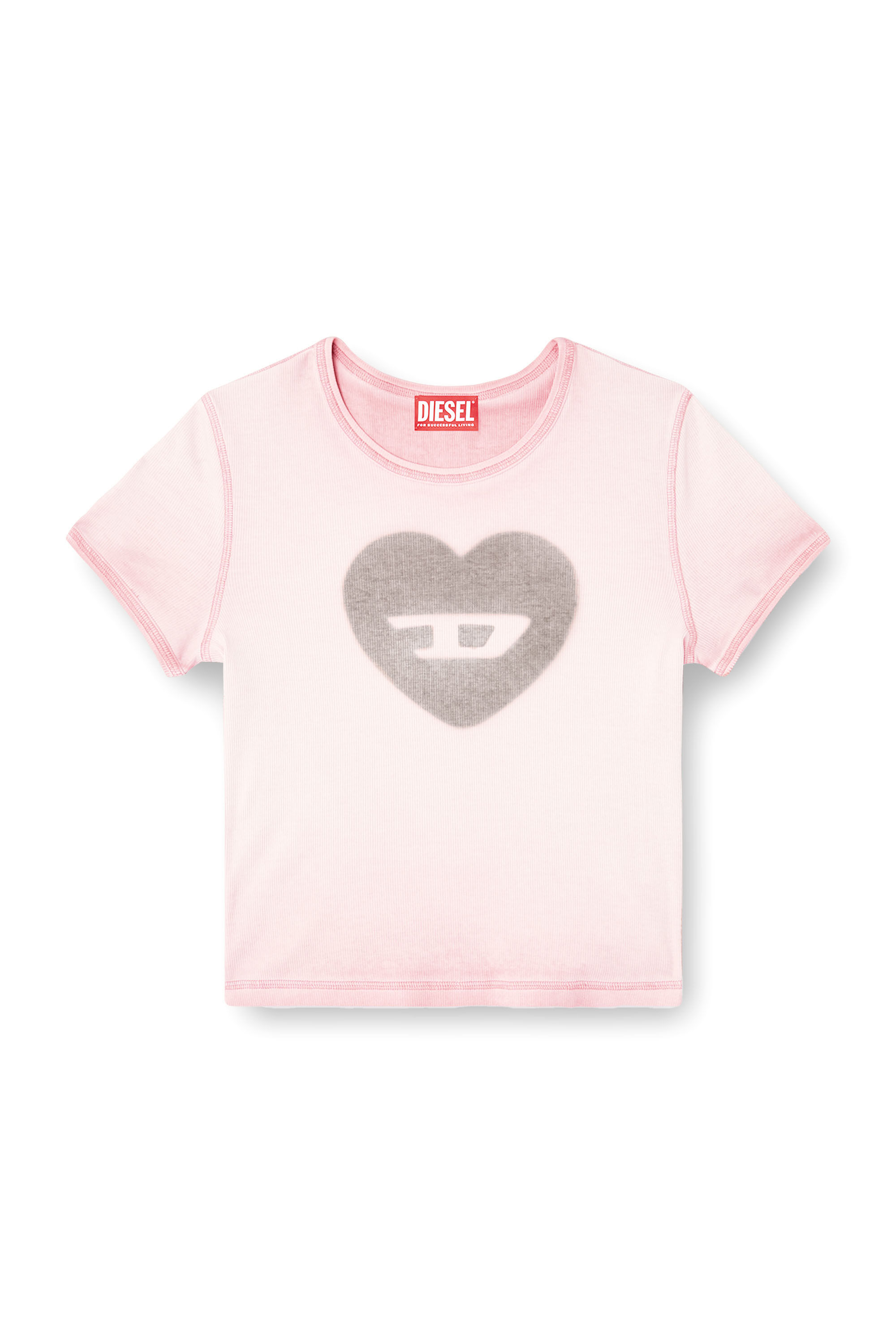 Diesel - T-ELE, T-shirt côtelé avec cœur D effet aquarelle Femme in Rose - 2