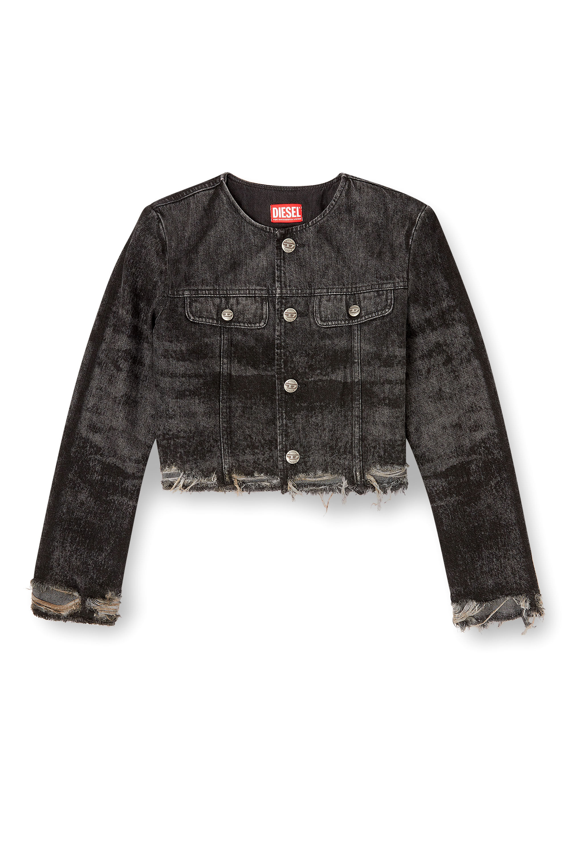 Diesel - DE-GRAFFY-FSH, Veste en denim de coton et chanvre gravé au laser Femme in Noir - 2