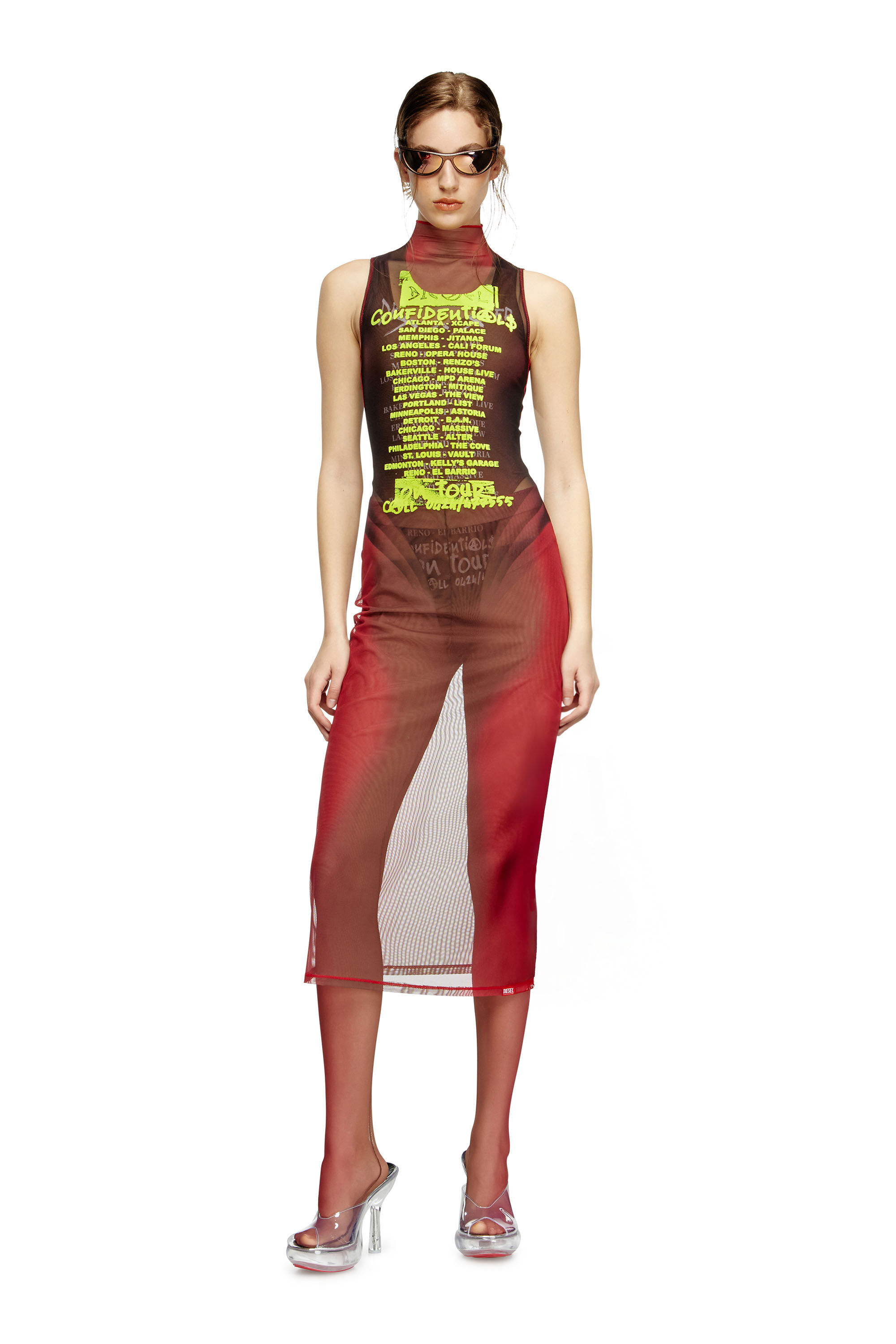 Diesel - D-AGNEC, Robe gilet superposée avec imprimé paroles Femme in Marron - 1