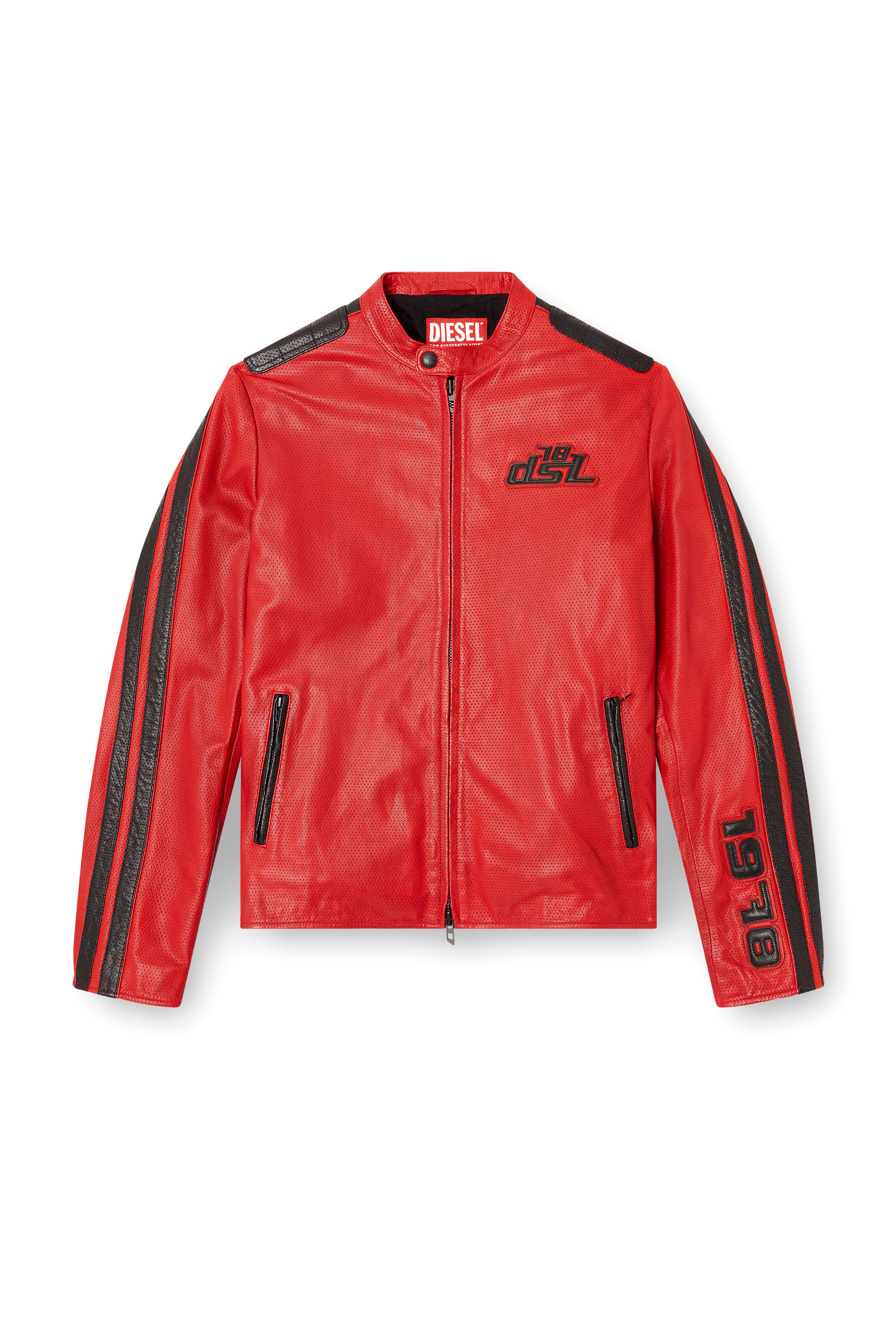 Diesel - L-POP, Veste de motard en cuir perforé Mixte in Rouge - 2
