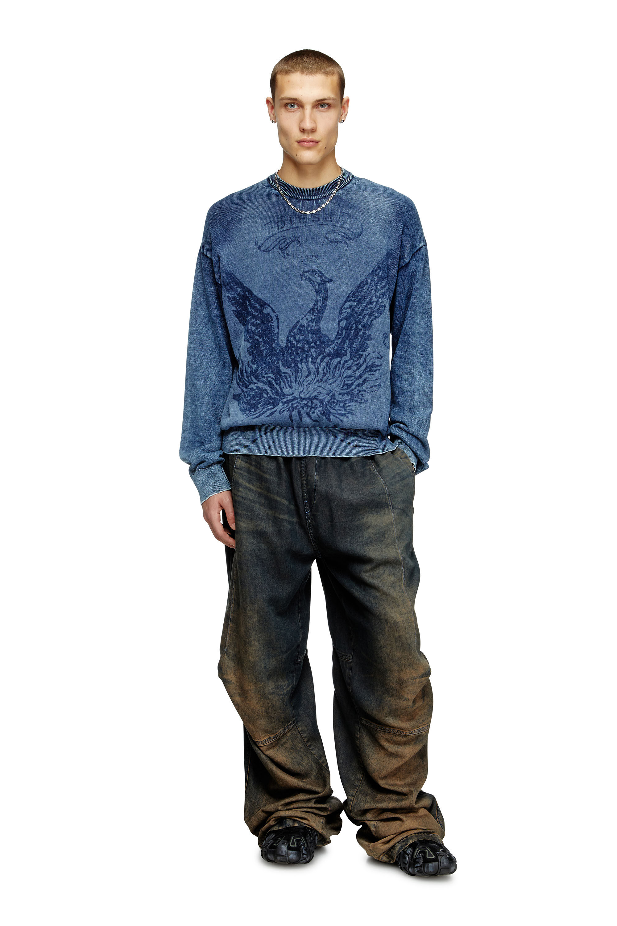 Diesel - K-FENICOL, Pull indigo avec logo du phénix Homme in Bleu - 1