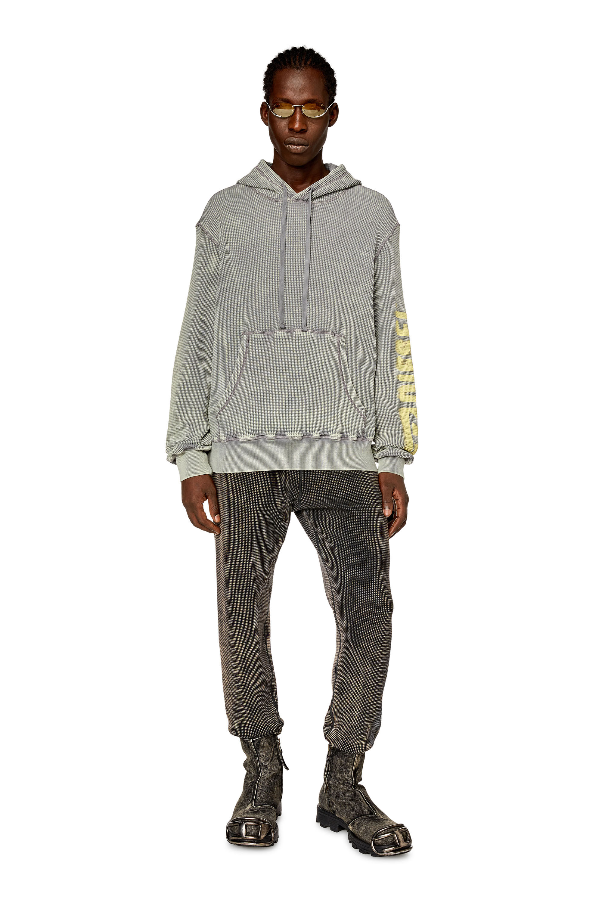 Diesel - S-GINAFY-HOOD, Sweat-shirt à capuche en jersey macro-gaufré Homme in Gris - 1