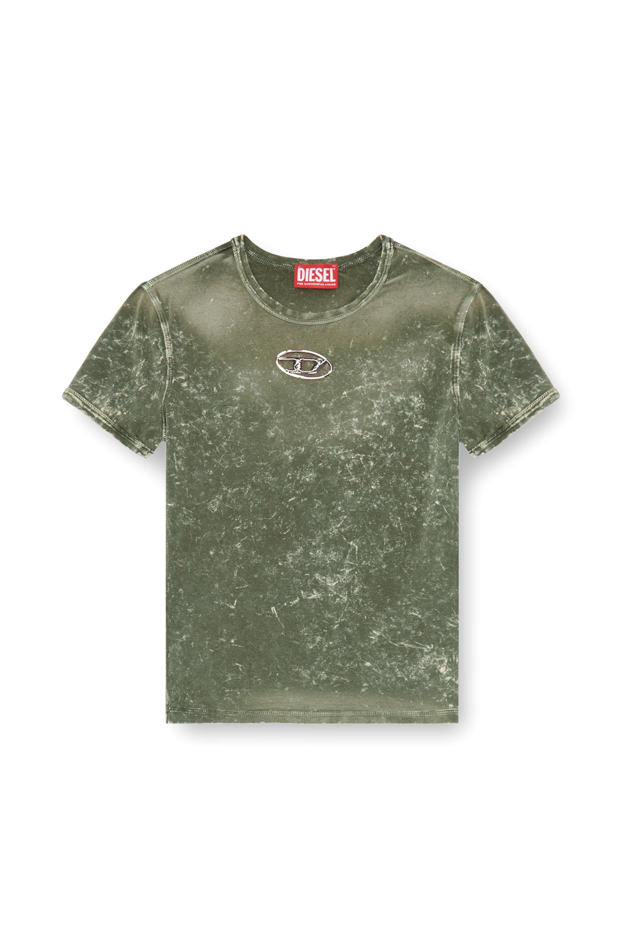 Diesel - T-UNCUTIES-P1, Femme T-shirt effet marbré en jersey stretch in Vert - Image 2
