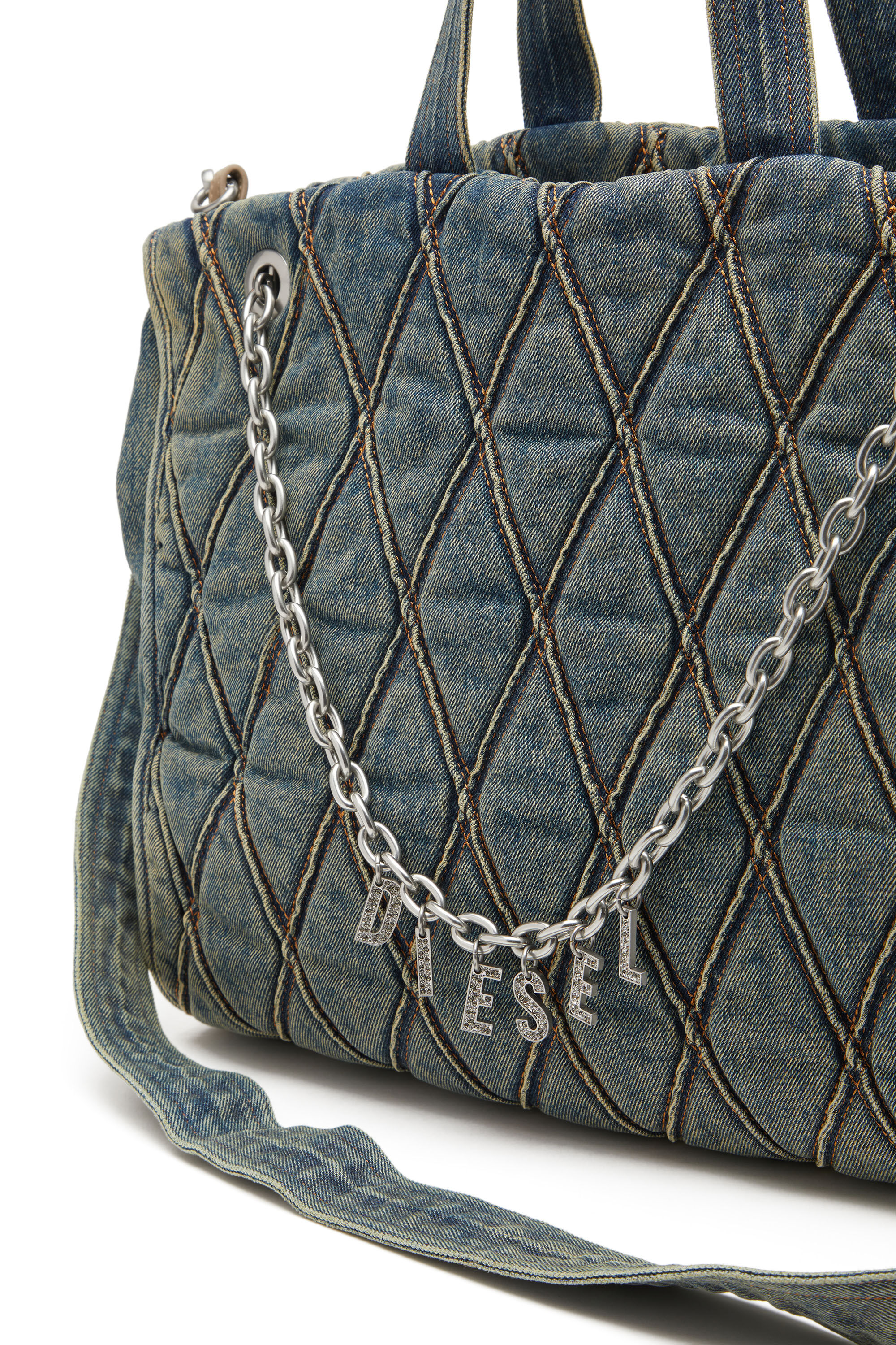 Diesel - CHARM-D SHOPPER, Charm-D-Sac tote en denim matelassé Argyle Femme in Bleu - 2