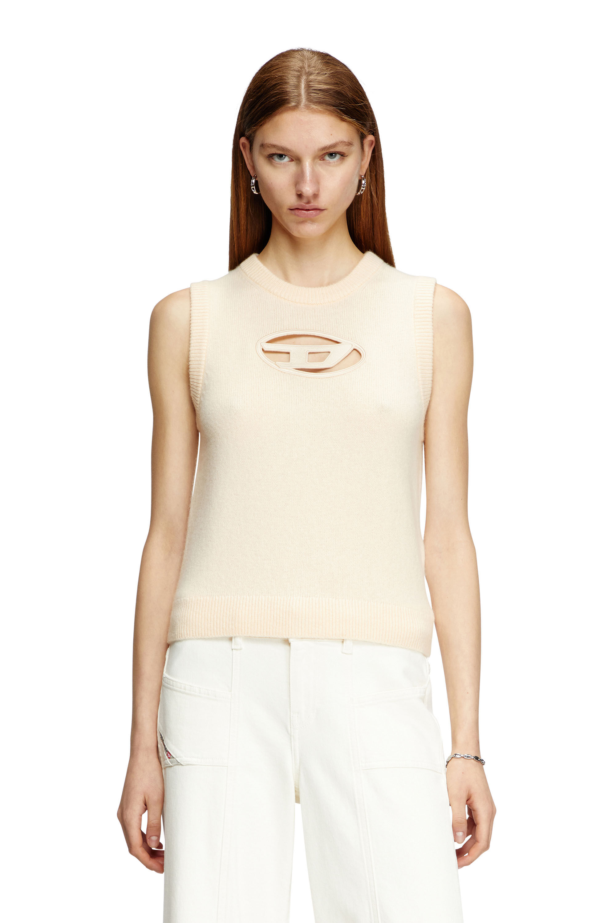 Diesel - M-ARGARIN-SL, D&eacute;bardeur tricot&eacute; en m&eacute;lange de cachemire Femme in Beige - 3