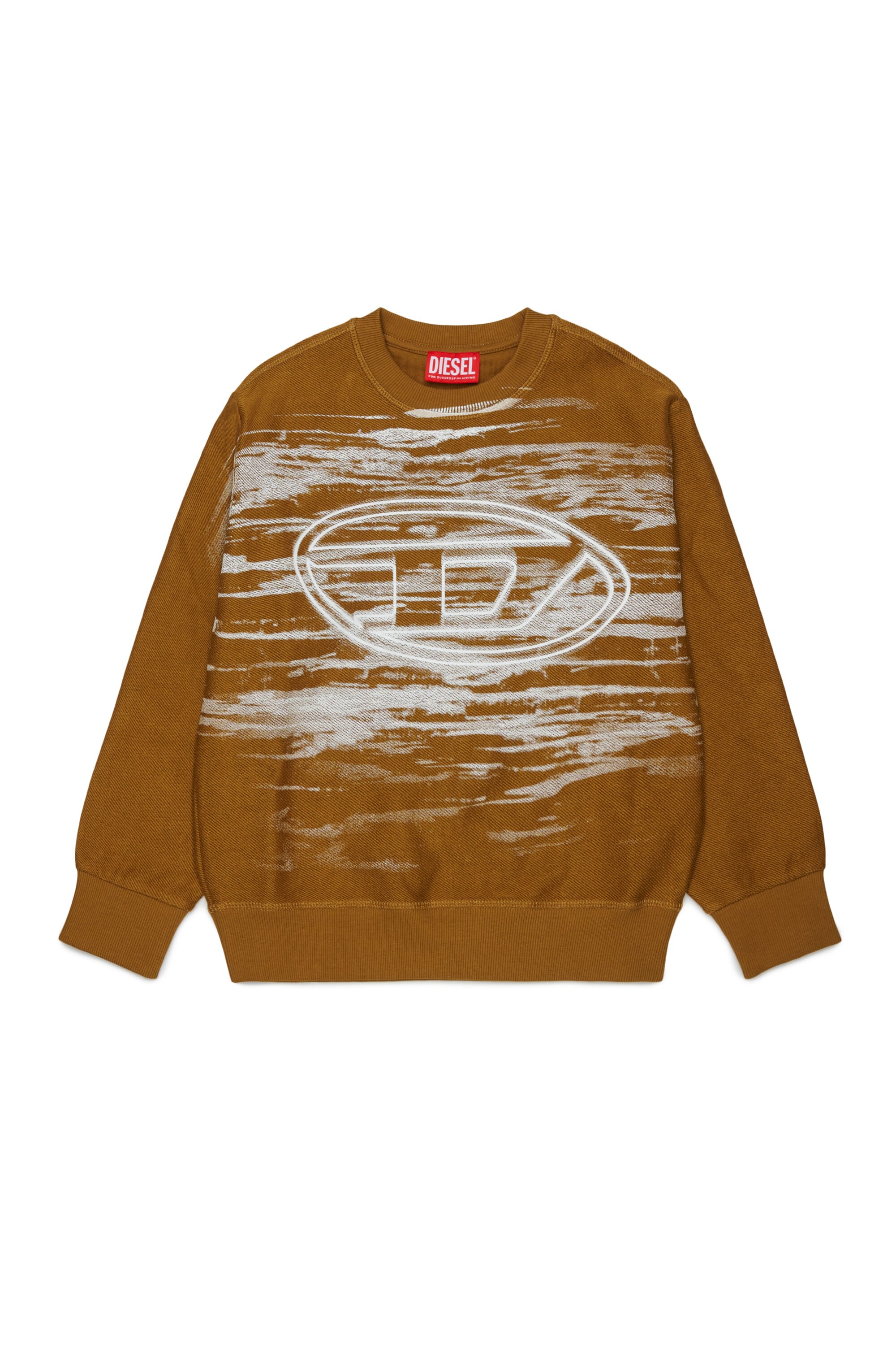 Diesel - SFRIT OVER, Sweatshirt avec rayures et logo Oval D Homme in Marron - 1