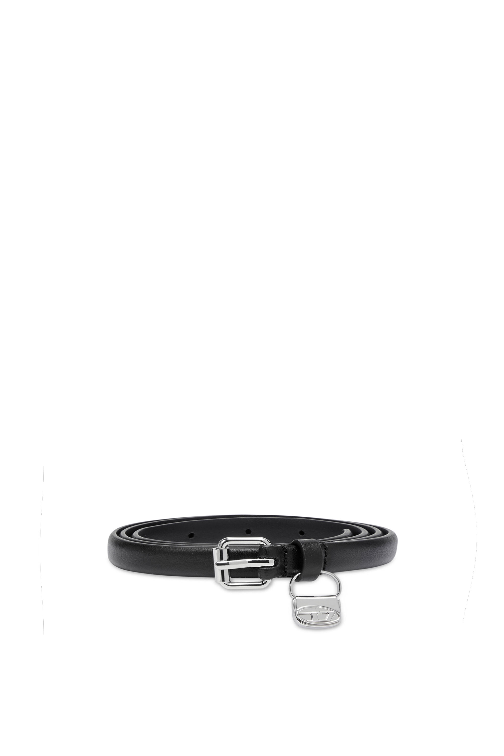 Diesel - B-CHARM HIP, Ceinture 1.4 cm slim en cuir avec bijou de sac 1DR Femme in Noir - 1
