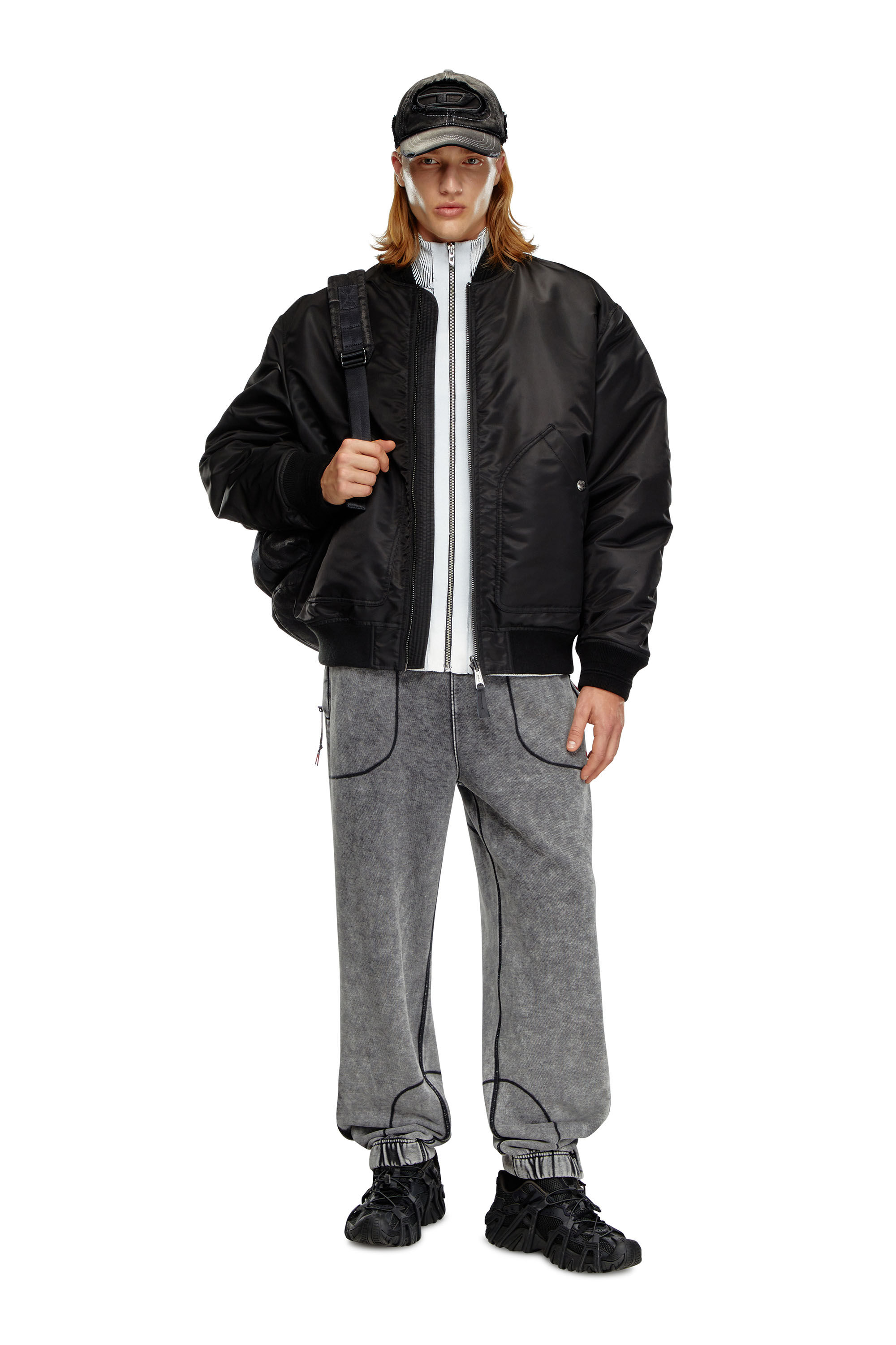 Veste bomber en nylon rembourre avec Oval D Homme Noir Diesel