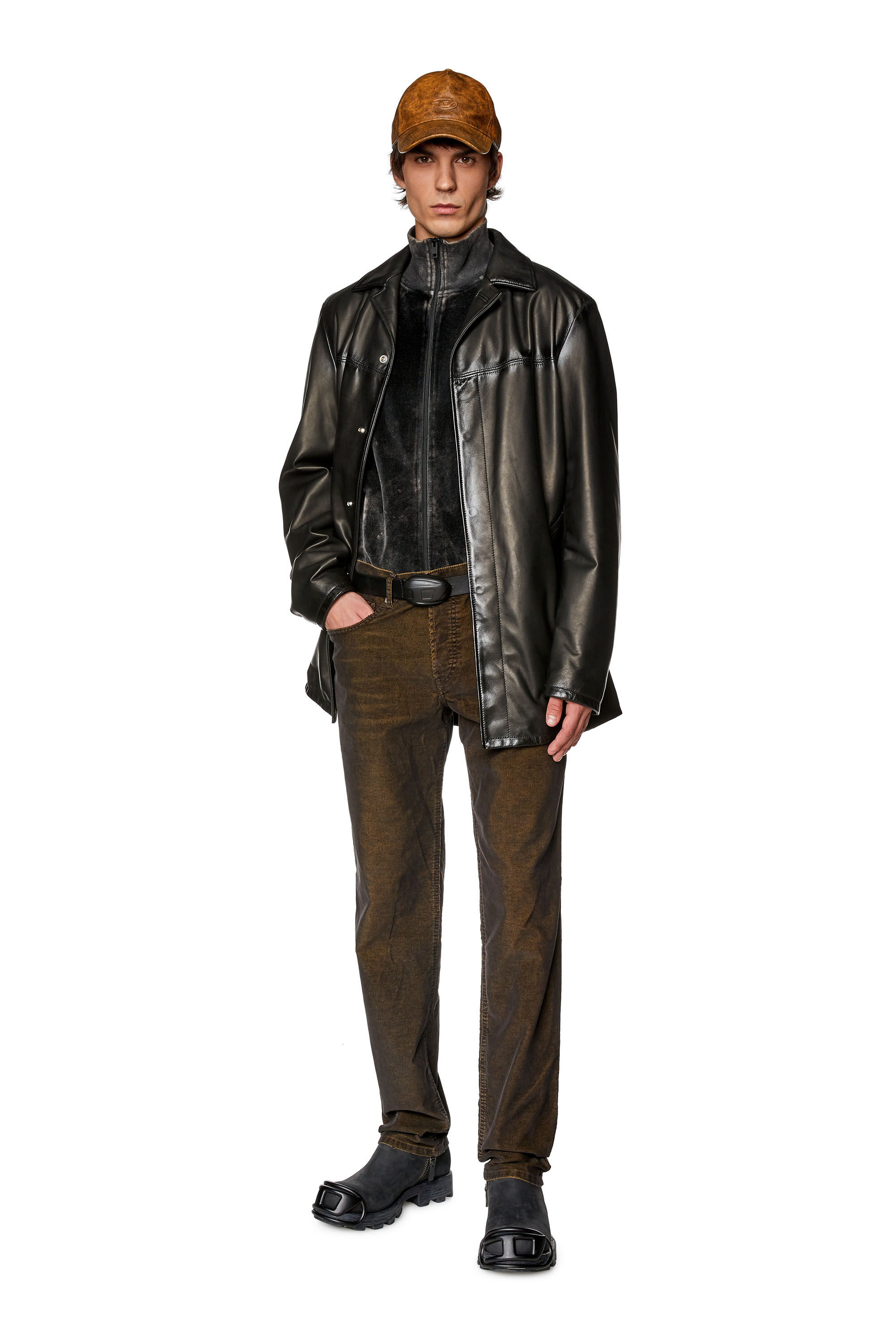 Diesel - L-NICO, Veste en cuir avec coutures pulvérisées Homme in Noir - 1